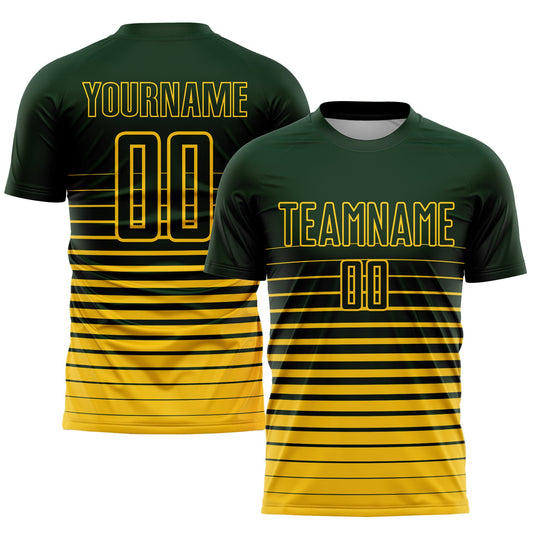 Custom Green Yellow Pinstripe Fade Fashion Sublimation Soccer Uniform Jersey - Main View