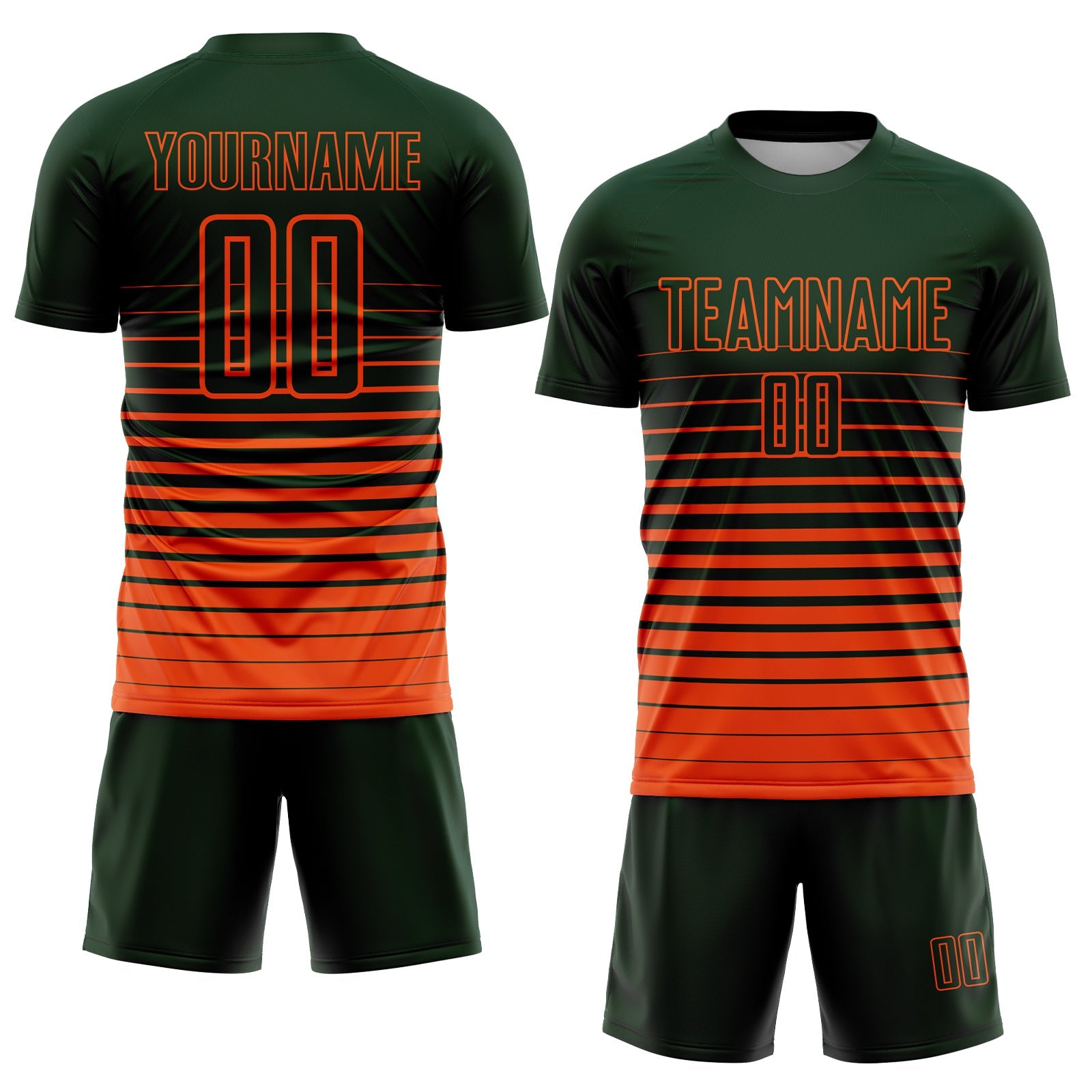 Custom Green Orange Pinstripe Fade Fashion Sublimation Soccer Uniform Jersey view 2