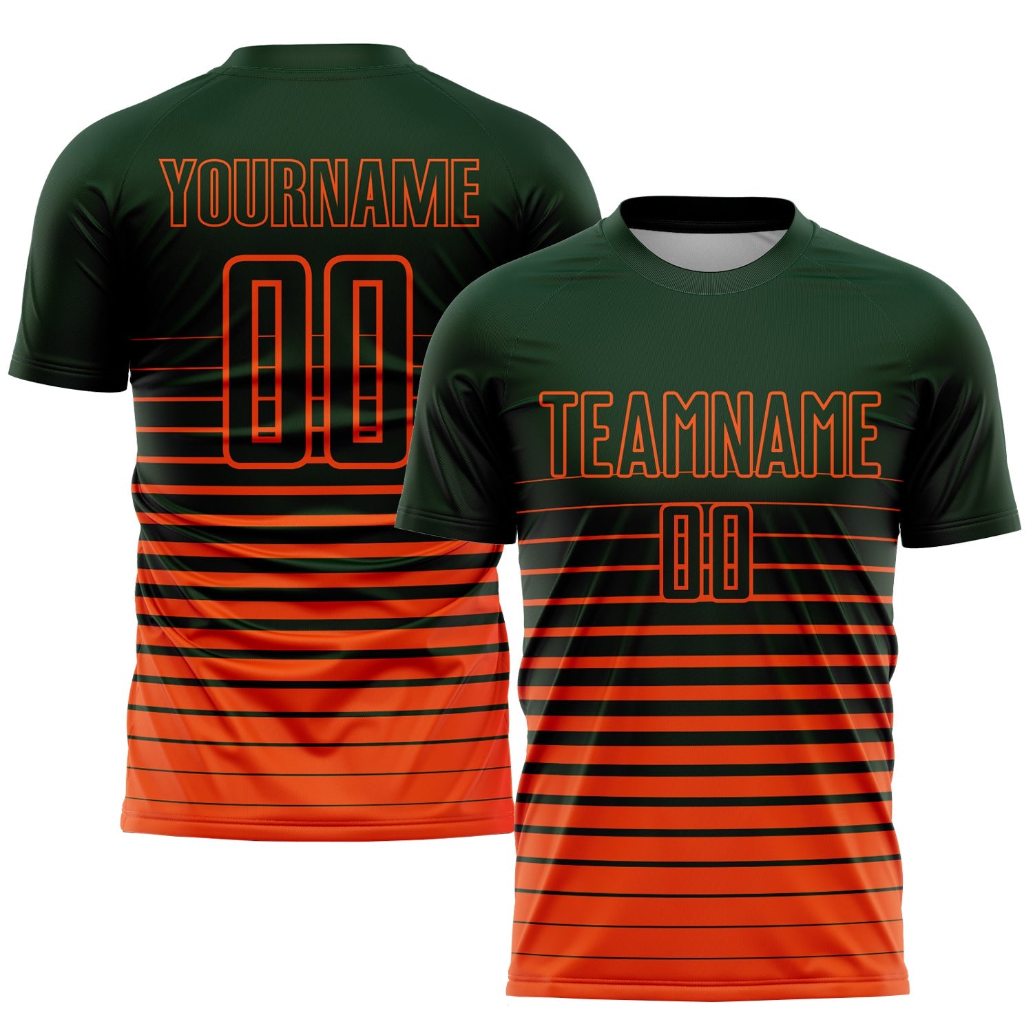 Custom Green Orange Pinstripe Fade Fashion Sublimation Soccer Uniform Jersey - Main View