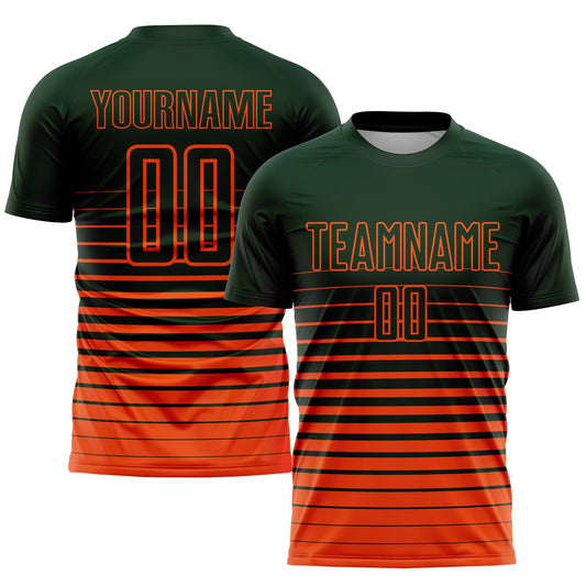 Custom Green Orange Pinstripe Fade Fashion Sublimation Soccer Uniform Jersey - Main View