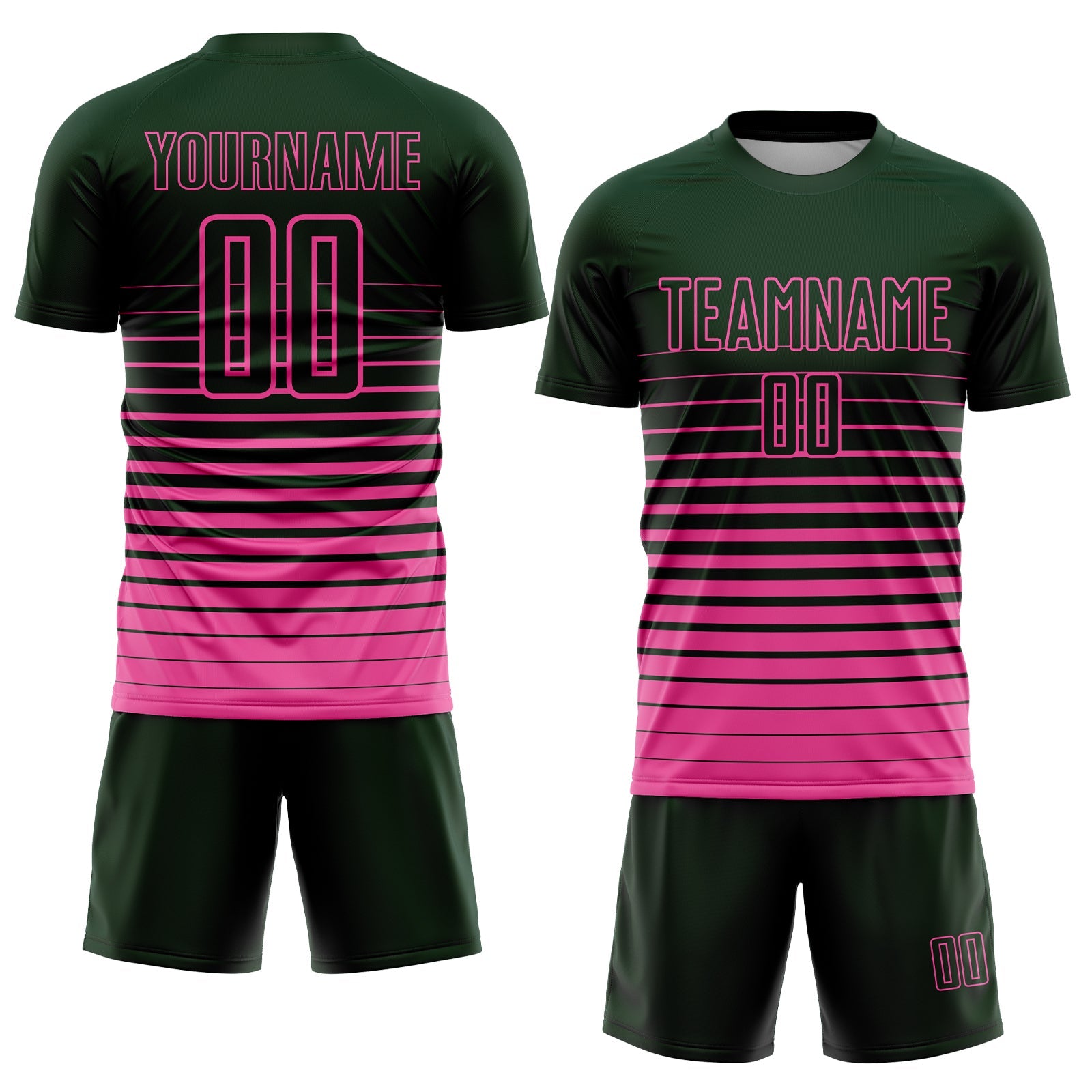 Custom Green Pink Pinstripe Fade Fashion Sublimation Soccer Uniform Jersey view 2
