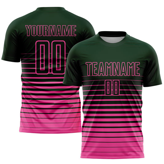 Custom Green Pink Pinstripe Fade Fashion Sublimation Soccer Uniform Jersey - Main View