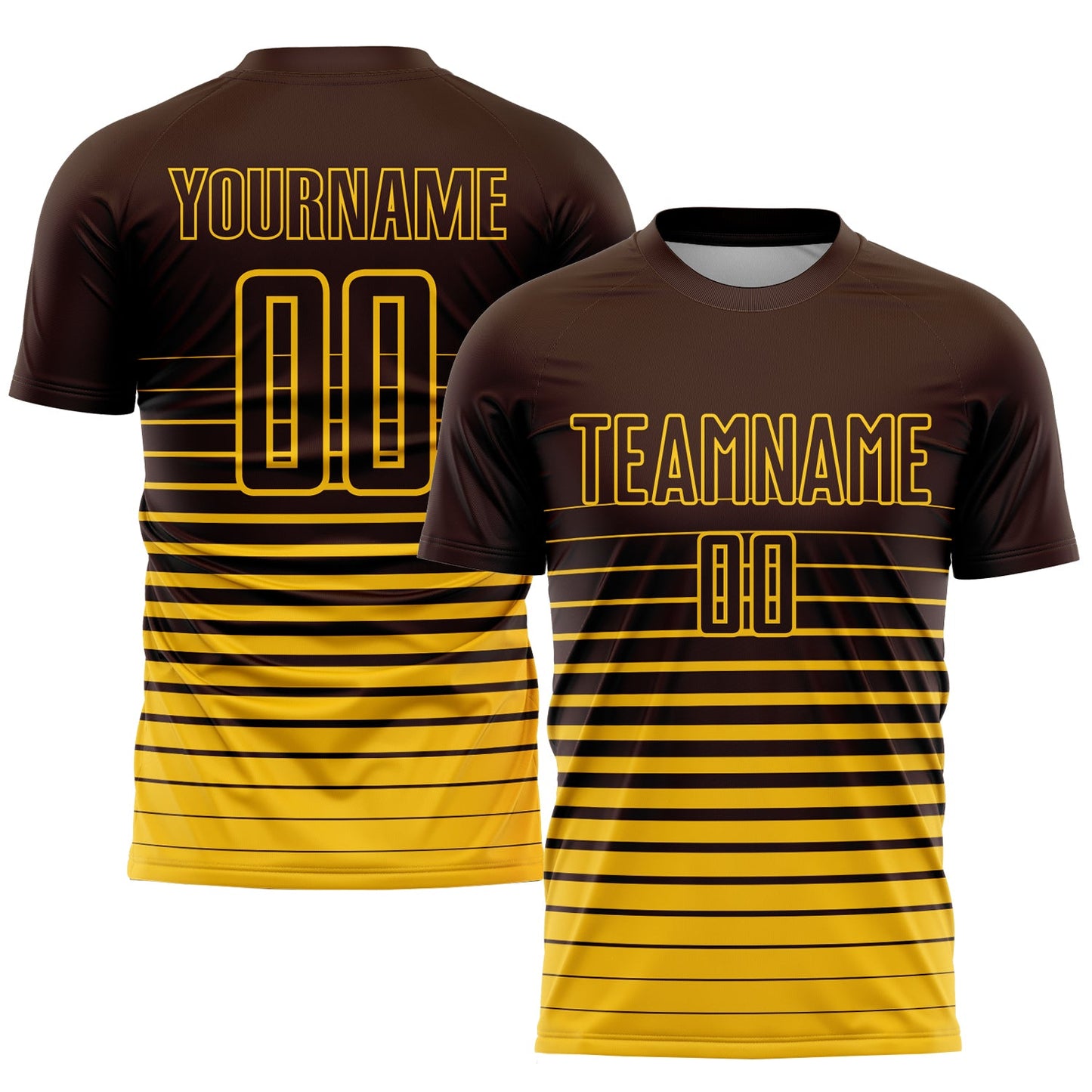 Custom Brown Yellow Pinstripe Fade Fashion Sublimation Soccer Uniform Jersey - Main View
