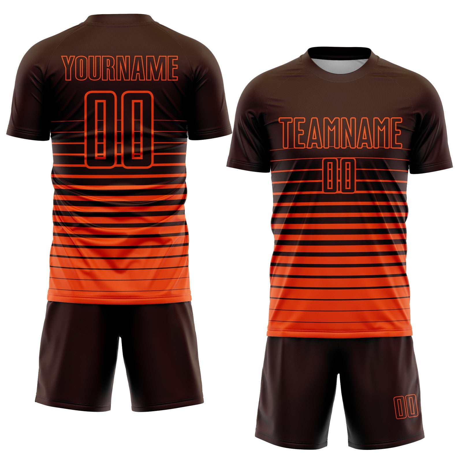 Custom Brown Orange Pinstripe Fade Fashion Sublimation Soccer Uniform Jersey view 2