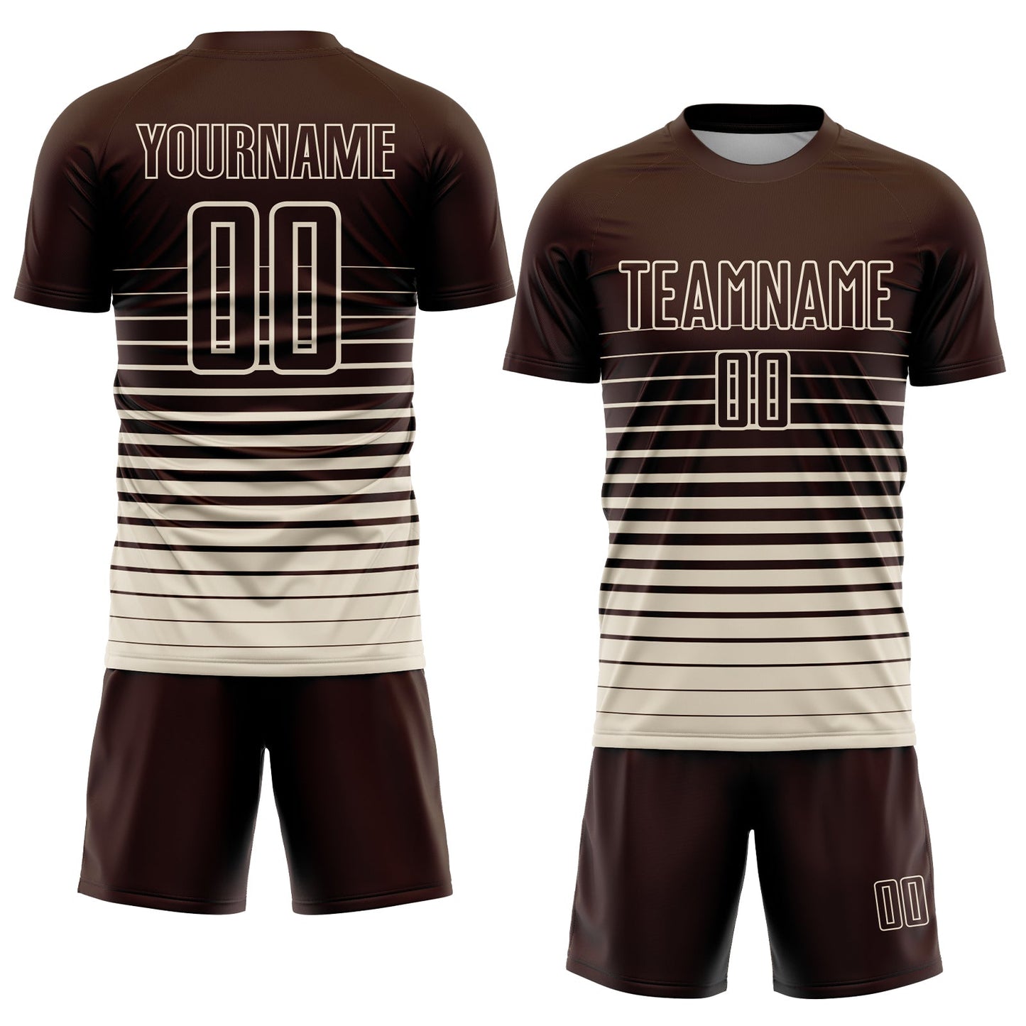 Custom Brown Cream Pinstripe Fade Fashion Sublimation Soccer Uniform Jersey view 2
