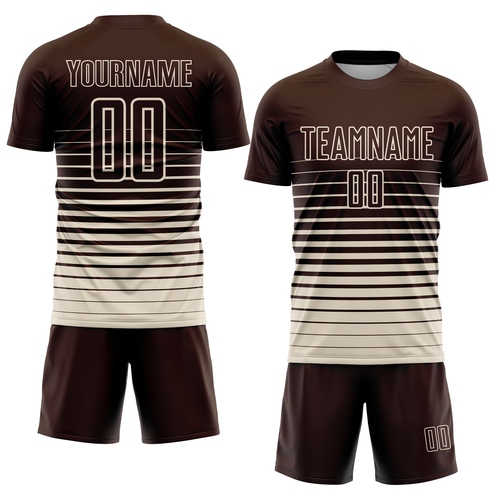 Custom Brown Cream Pinstripe Fade Fashion Sublimation Soccer Uniform Jersey view 2