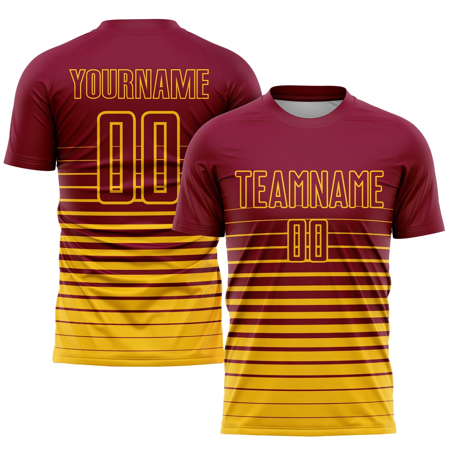 Custom Maroon Yellow Pinstripe Fade Fashion Sublimation Soccer Uniform Jersey - Main View