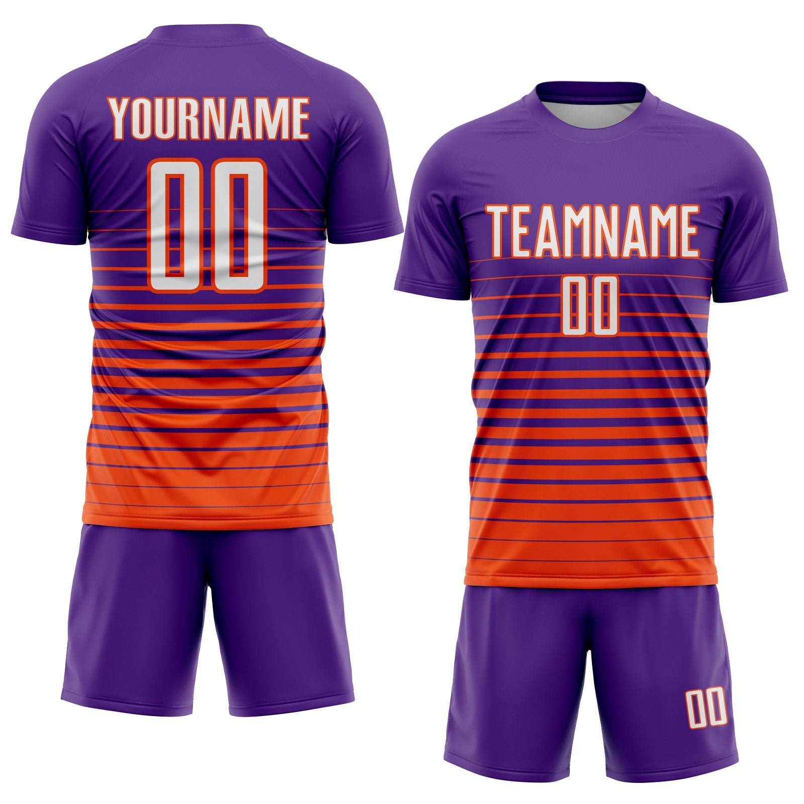 Custom Purple White-Orange Pinstripe Fade Fashion Sublimation Soccer Uniform Jersey view 2