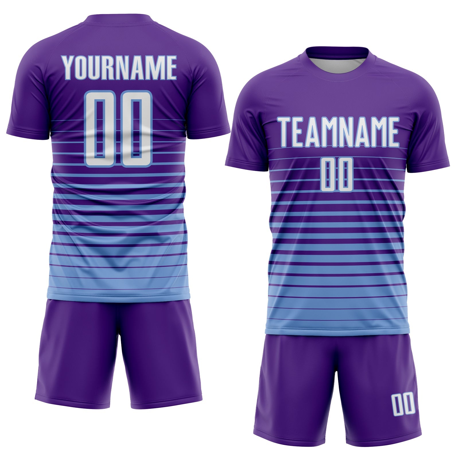Custom Purple White-Light Blue Pinstripe Fade Fashion Sublimation Soccer Uniform Jersey view 2