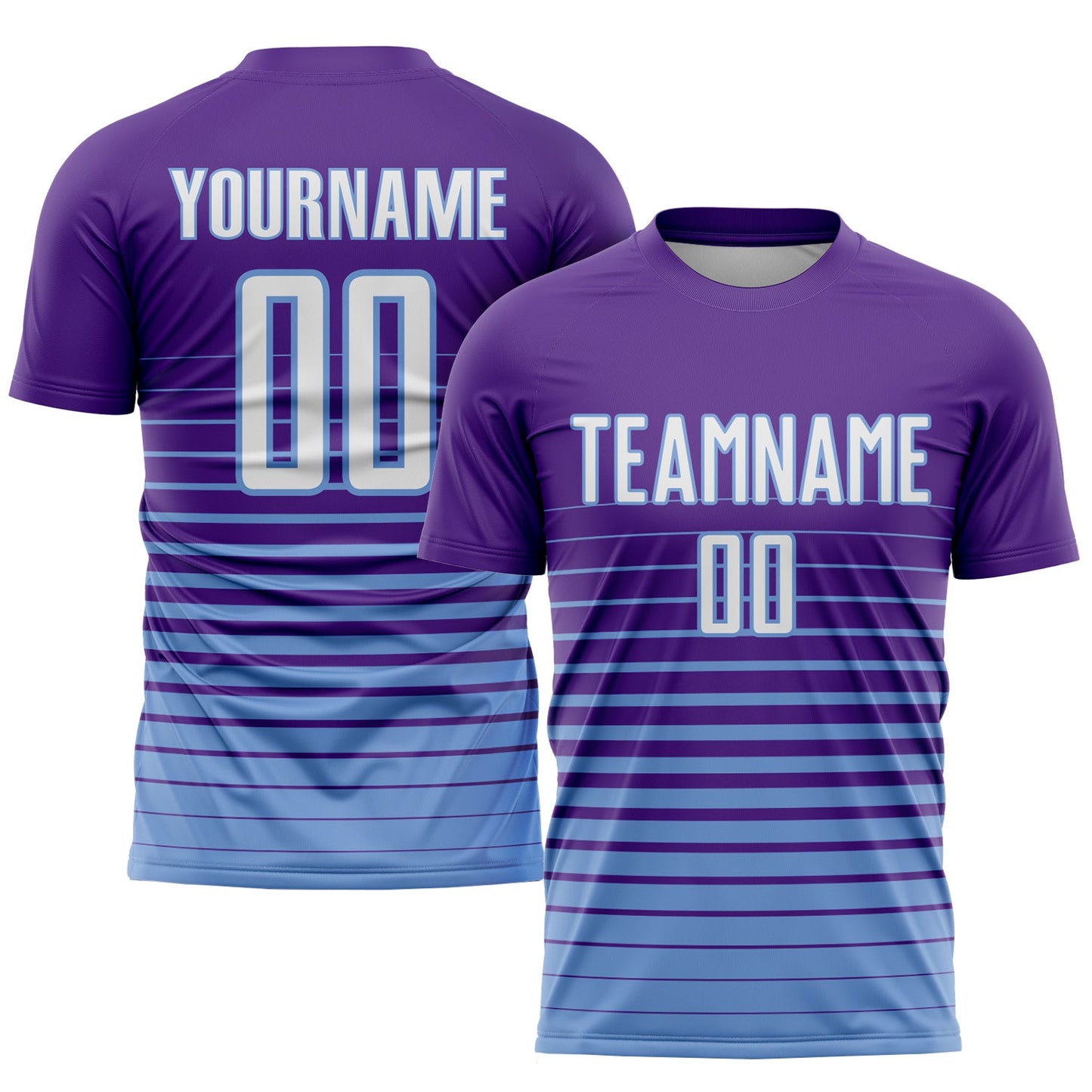 Custom Purple White-Light Blue Pinstripe Fade Fashion Sublimation Soccer Uniform Jersey - Main View