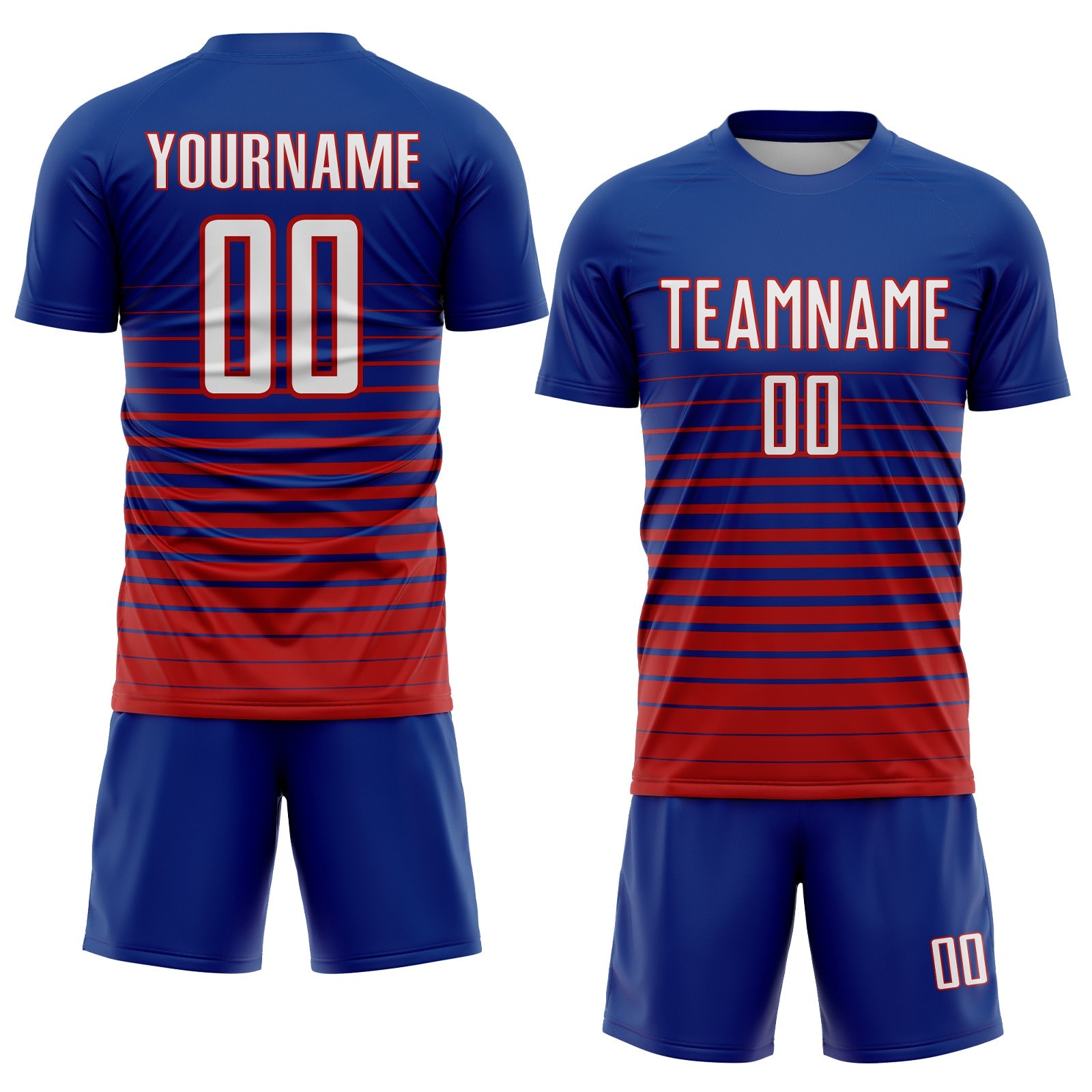 Custom Royal White-Red Pinstripe Fade Fashion Sublimation Soccer Uniform Jersey view 2