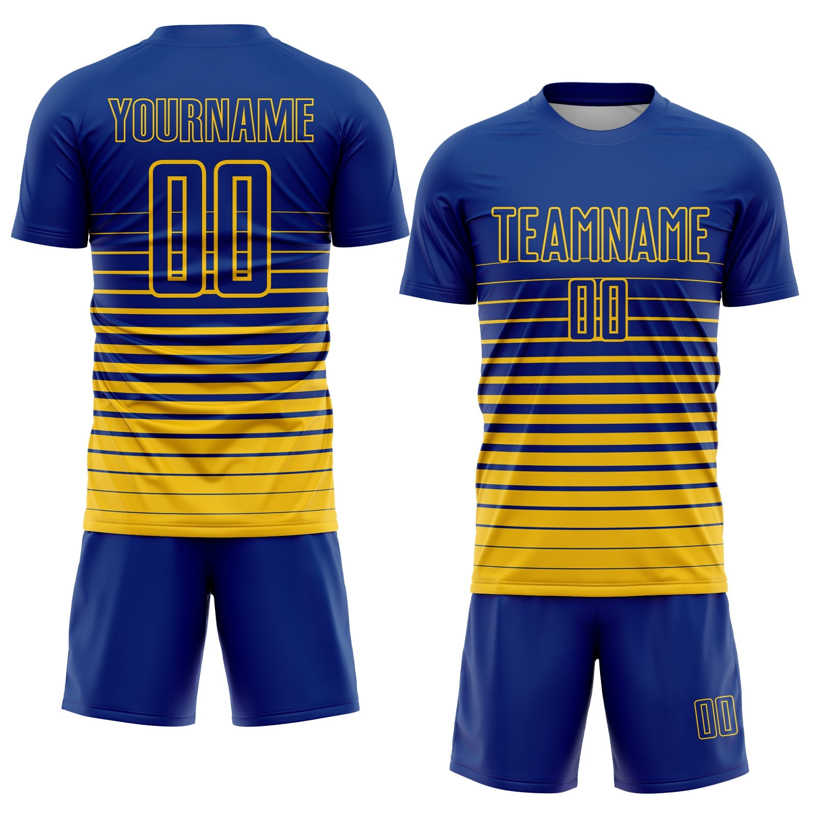 Custom Royal Yellow Pinstripe Fade Fashion Sublimation Soccer Uniform Jersey view 2