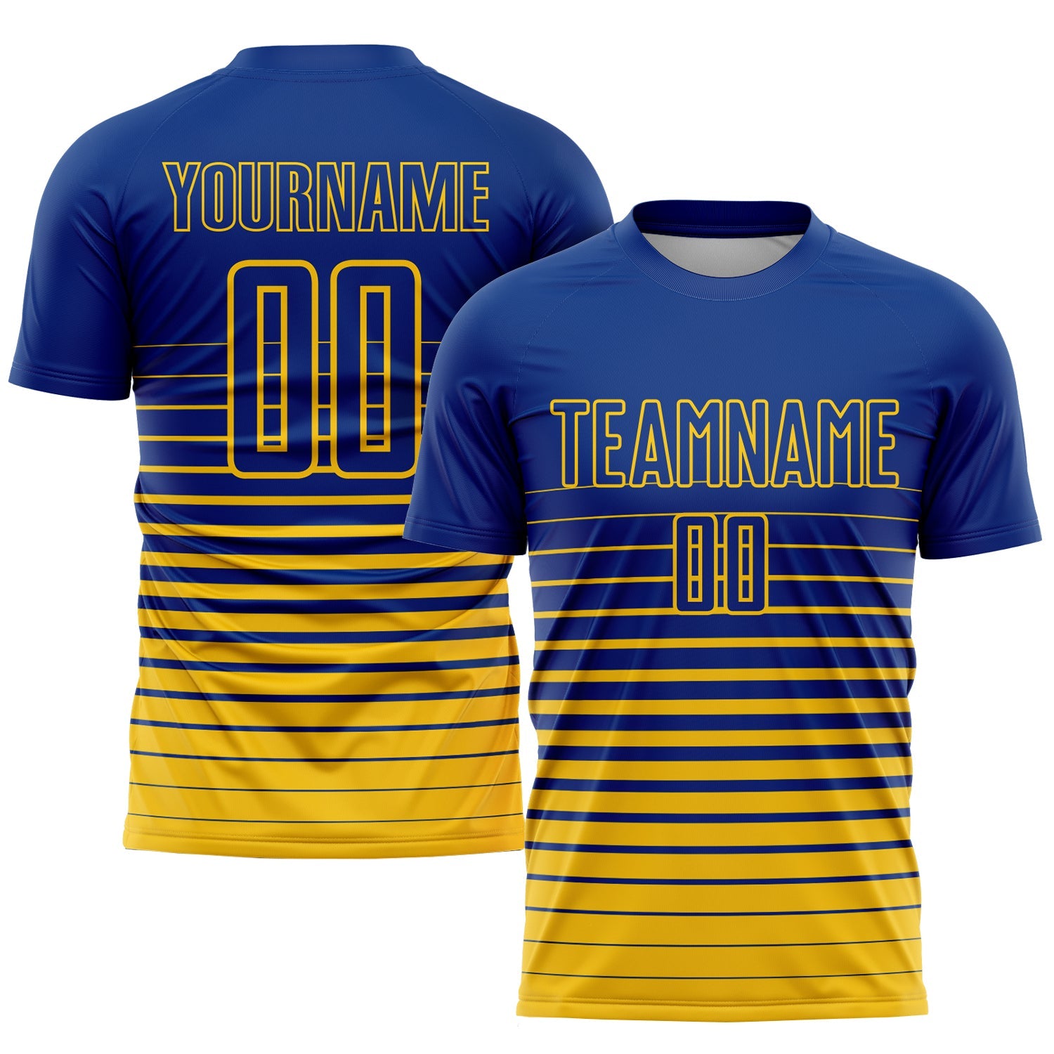 Custom Royal Yellow Pinstripe Fade Fashion Sublimation Soccer Uniform Jersey - Main View