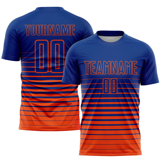 Custom Royal Orange Pinstripe Fade Fashion Sublimation Soccer Uniform Jersey - Main View