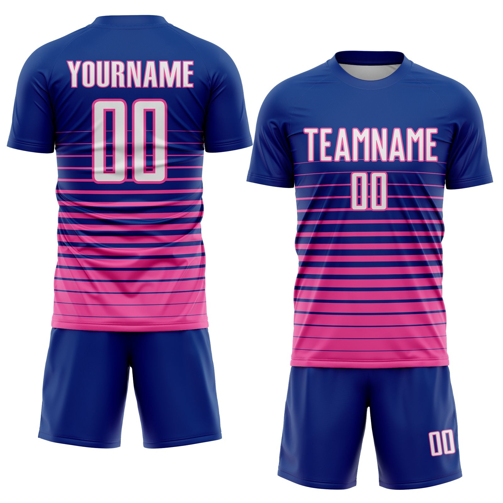 Custom Royal White-Pink Pinstripe Fade Fashion Sublimation Soccer Uniform Jersey view 2