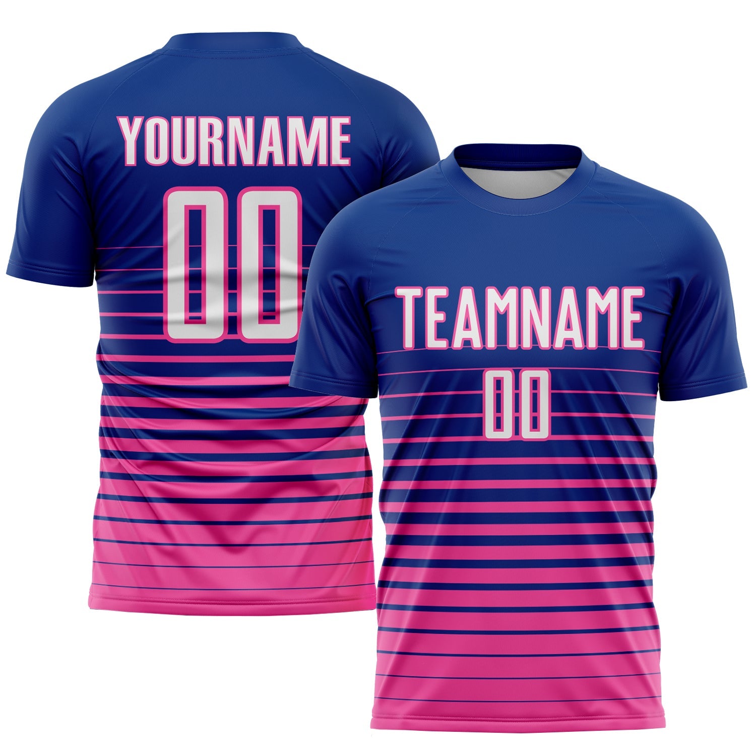 Custom Royal White-Pink Pinstripe Fade Fashion Sublimation Soccer Uniform Jersey - Main View