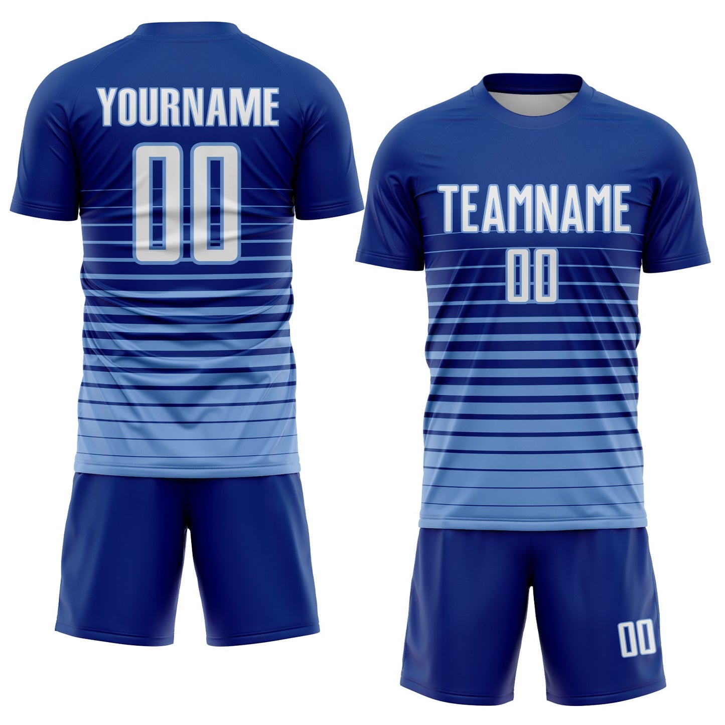 Custom Royal White-Light Blue Pinstripe Fade Fashion Sublimation Soccer Uniform Jersey view 2