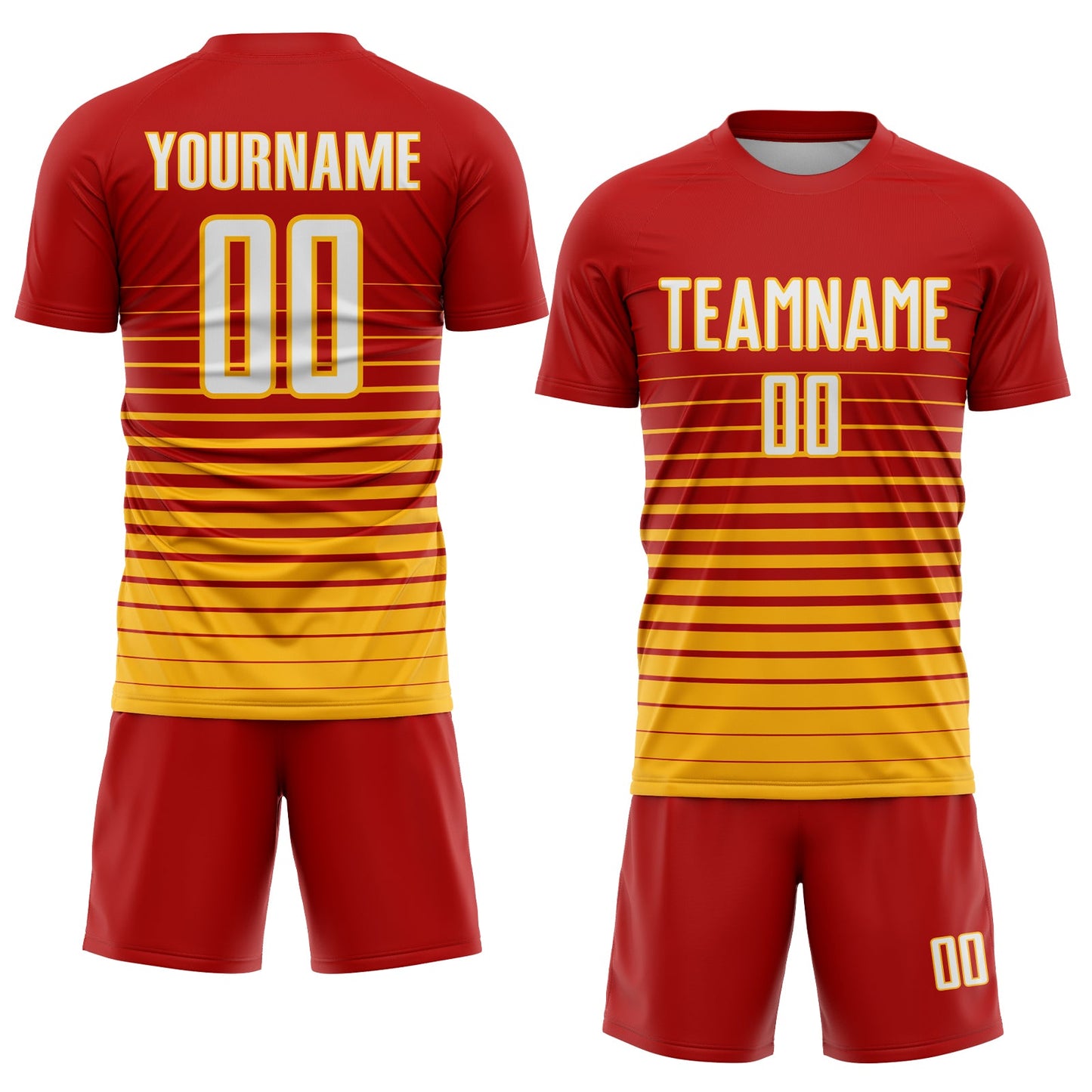 Custom Red White-Gold Pinstripe Fade Fashion Sublimation Soccer Uniform Jersey view 2
