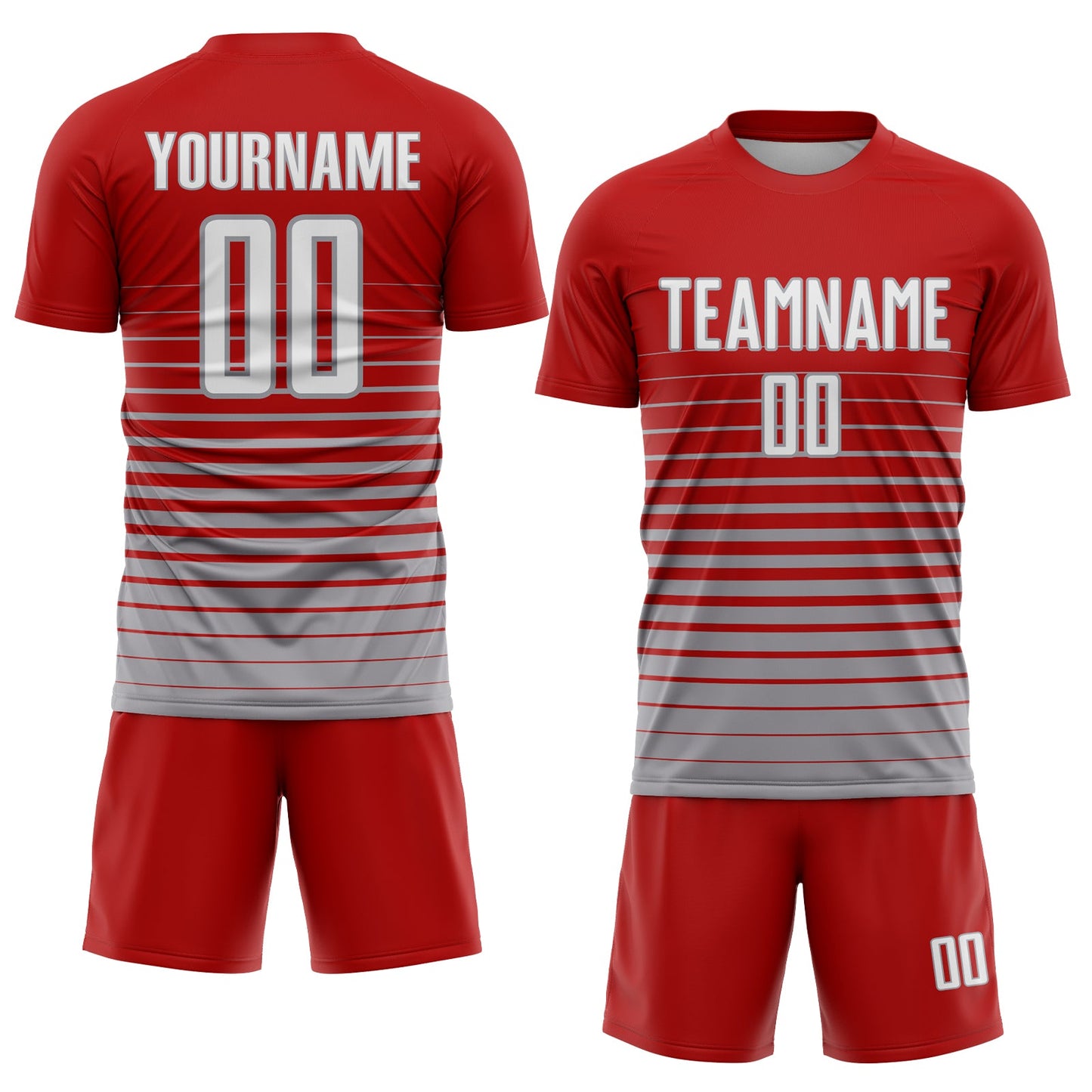 Custom Red White-Gray Pinstripe Fade Fashion Sublimation Soccer Uniform Jersey view 2