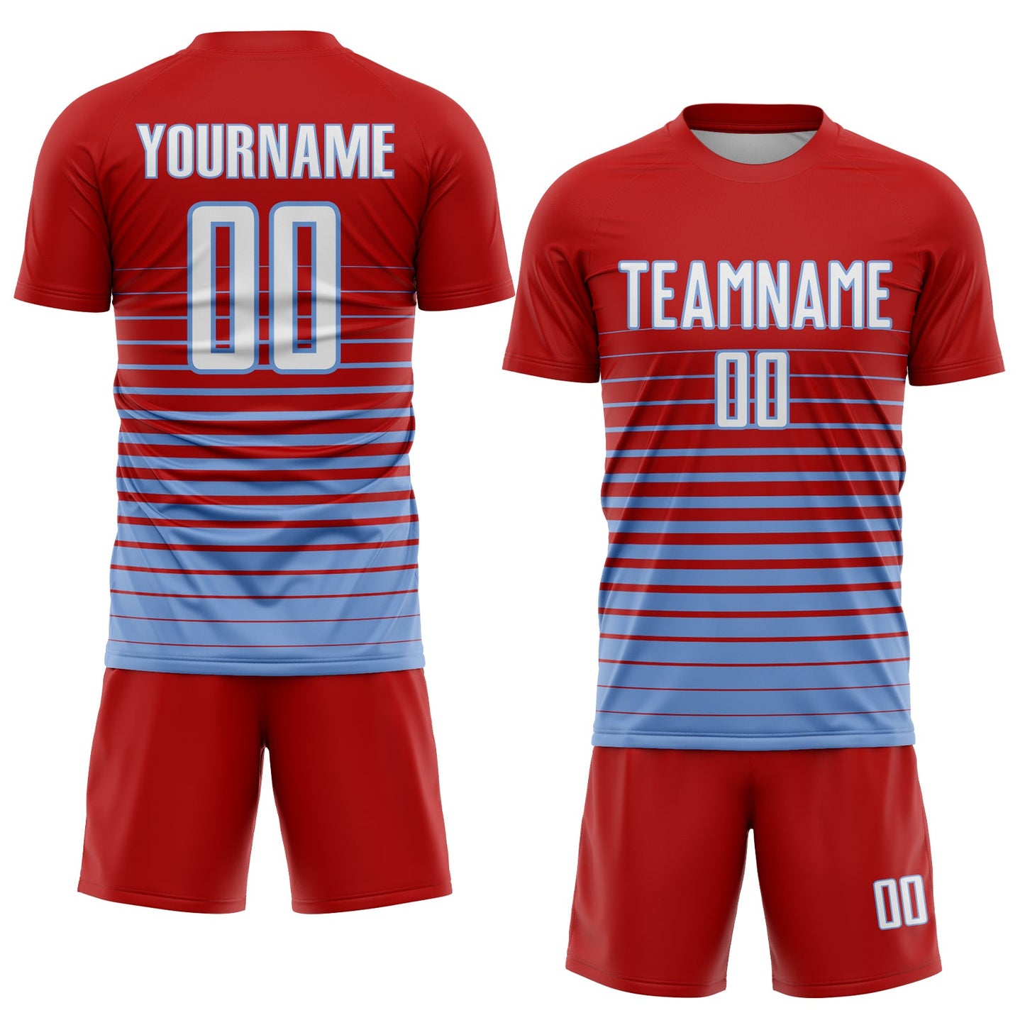 Custom Red White-Light Blue Pinstripe Fade Fashion Sublimation Soccer Uniform Jersey view 2