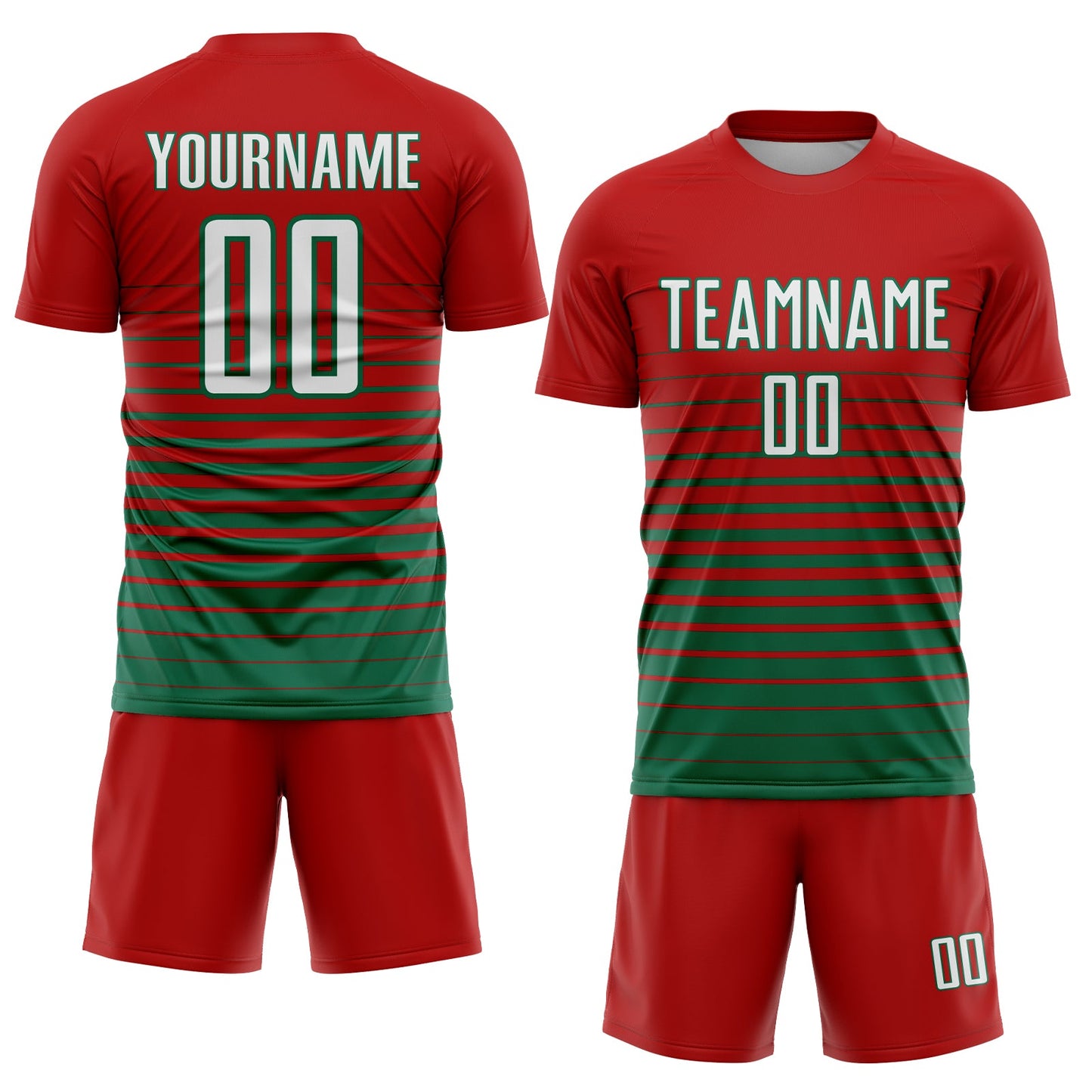 Custom Red White-Kelly Green Pinstripe Fade Fashion Sublimation Soccer Uniform Jersey view 2