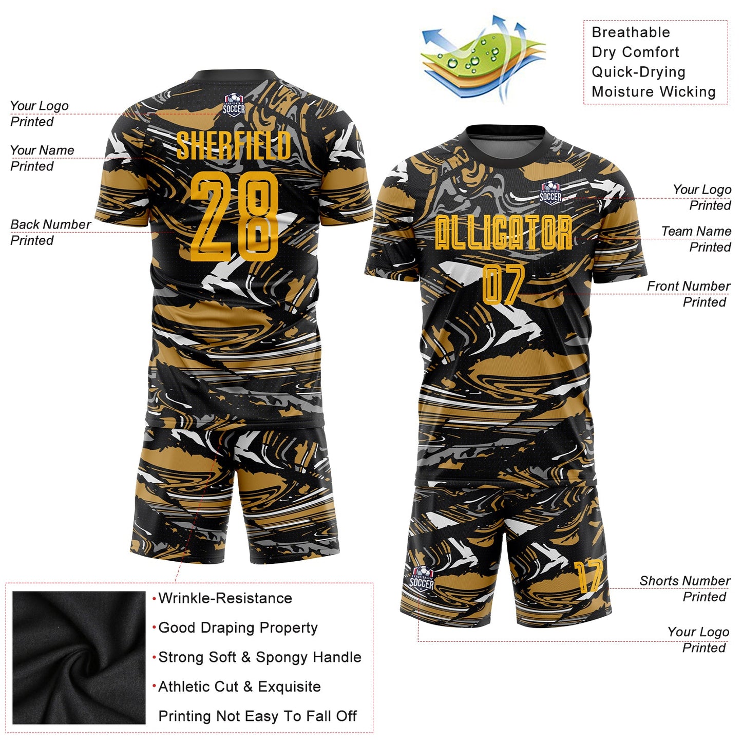 Custom Figure Gold-Old Gold Sublimation Soccer Uniform Jersey view 3