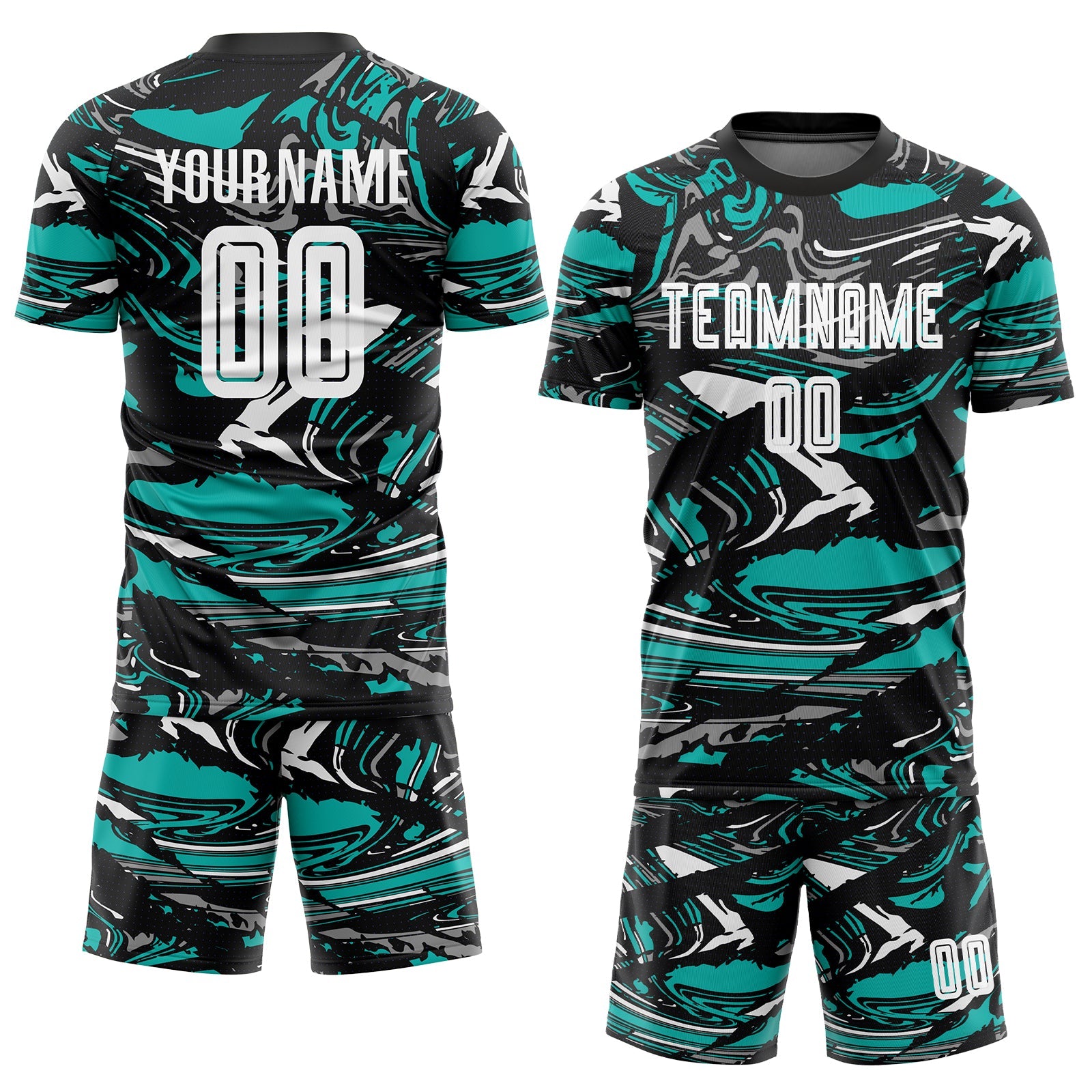 Custom Figure White-Aqua Sublimation Soccer Uniform Jersey view 2