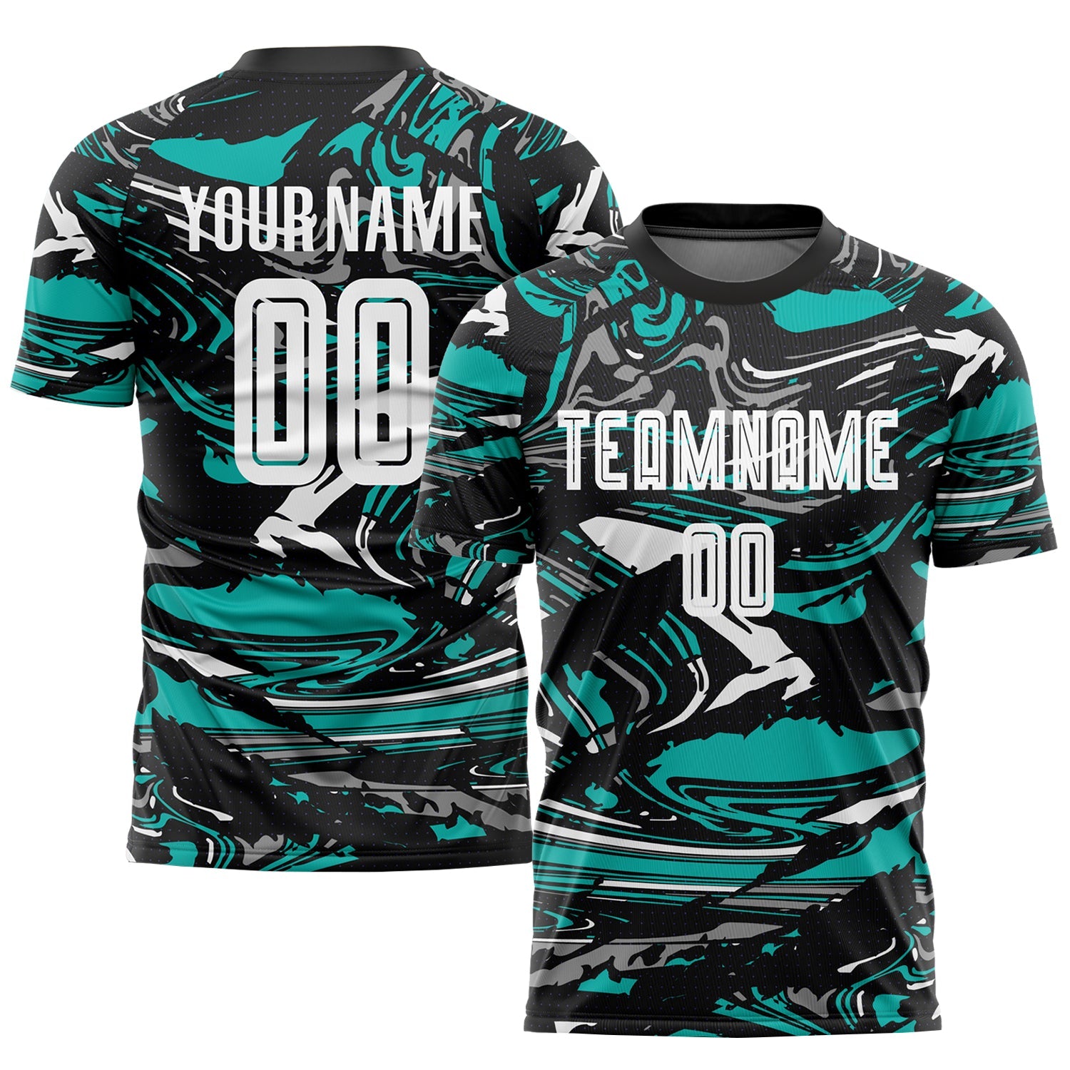 Custom Figure White-Aqua Sublimation Soccer Uniform Jersey - Main View