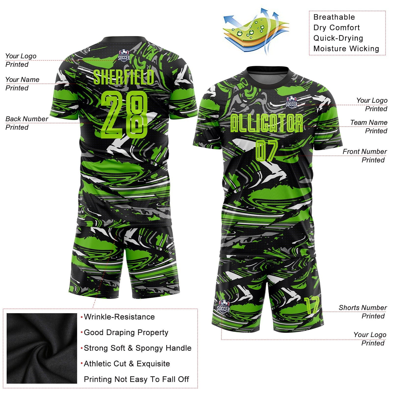 Custom Figure Neon Green-Aurora Green Sublimation Soccer Uniform Jersey view 3