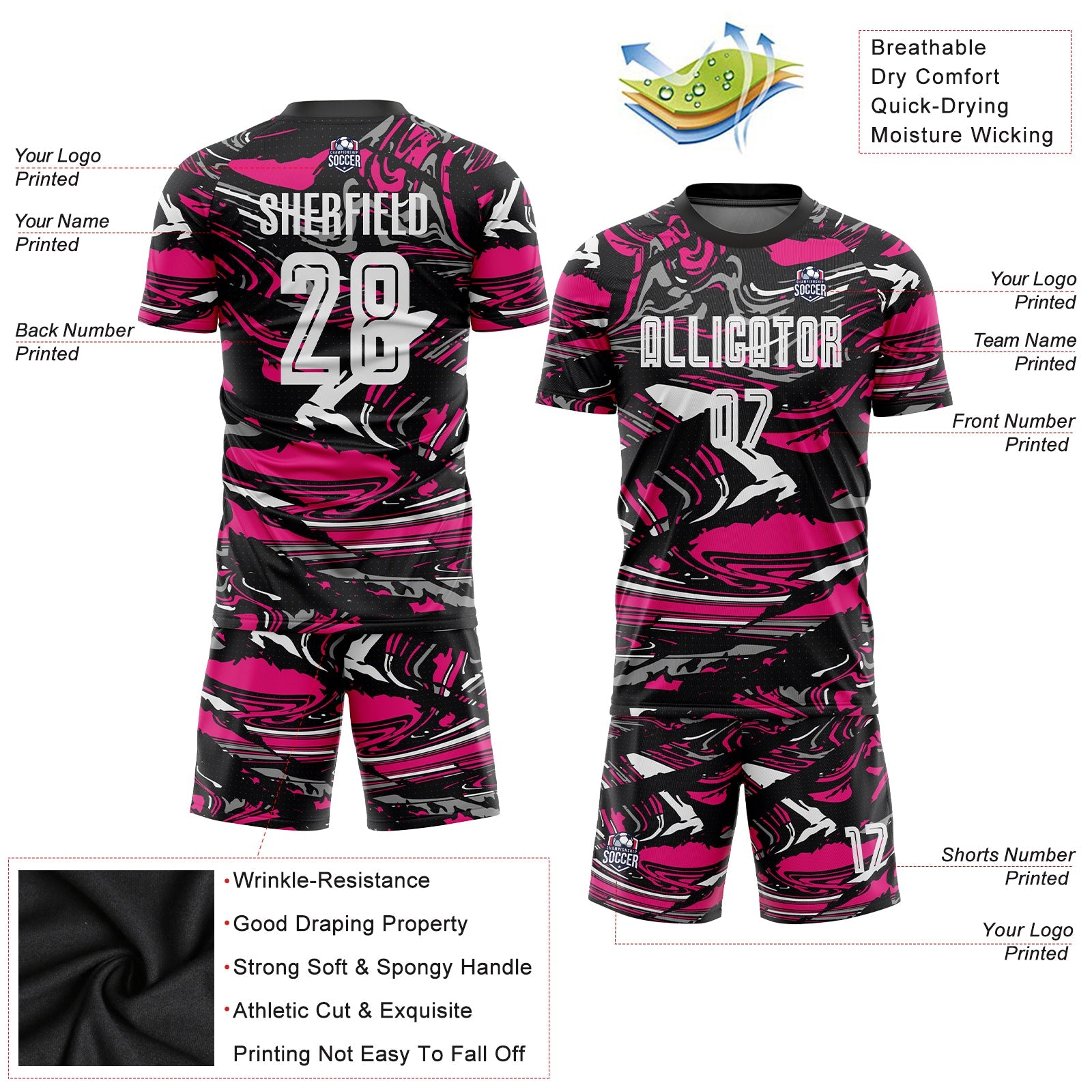 Custom Figure White-Hot Pink Sublimation Soccer Uniform Jersey view 3