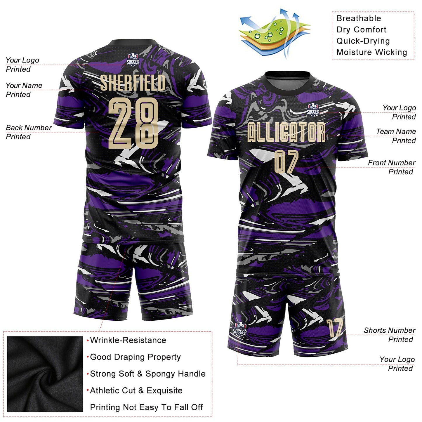 Custom Figure City Cream-Purple Sublimation Soccer Uniform Jersey view 3