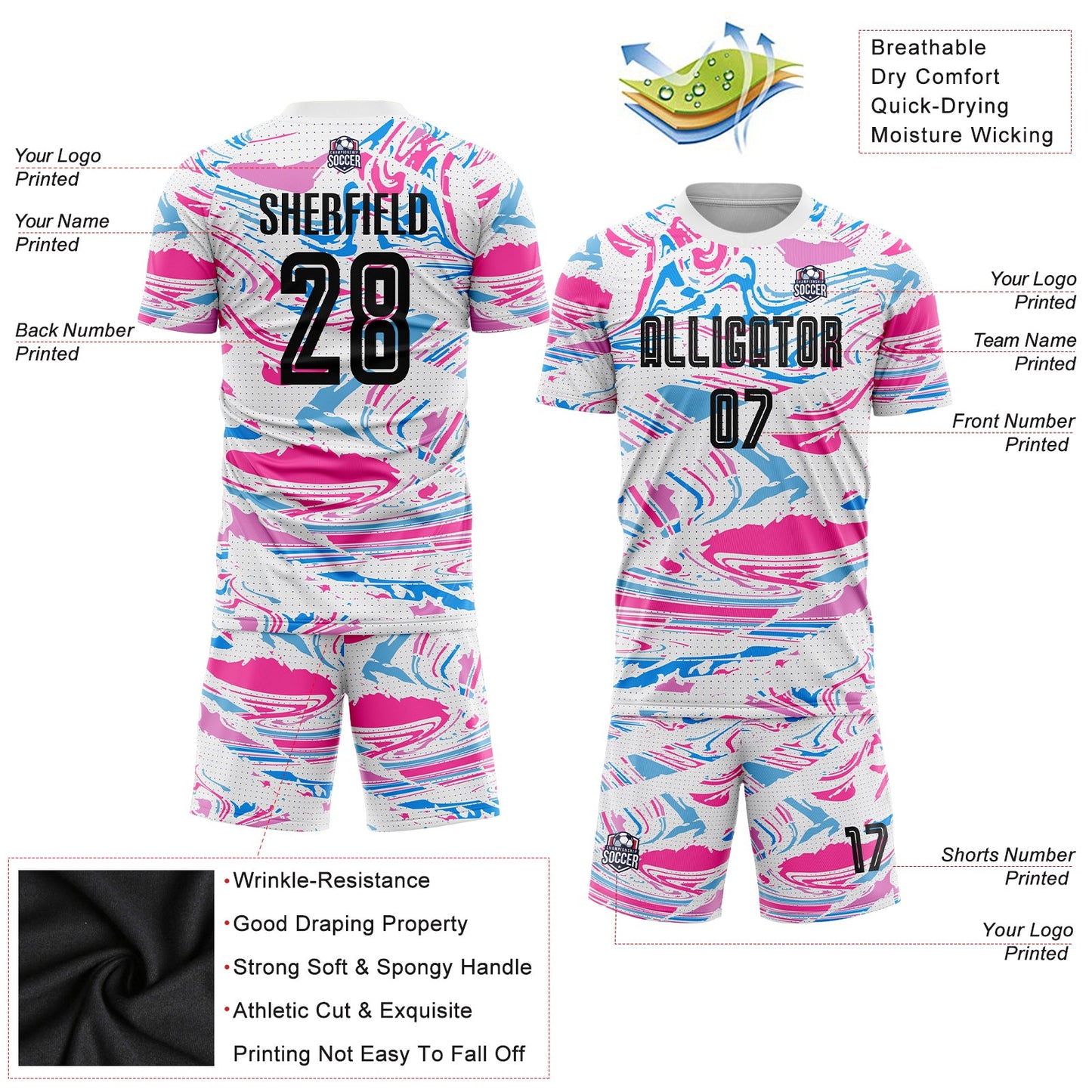 Custom Figure Black-Pink Sublimation Soccer Uniform Jersey view 5