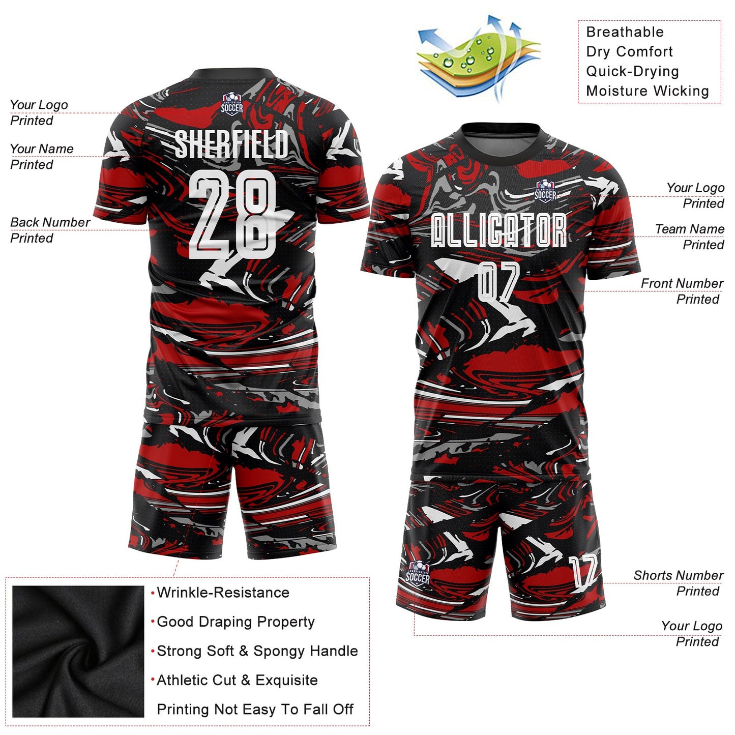 Custom Figure White-Red Sublimation Soccer Uniform Jersey view 3