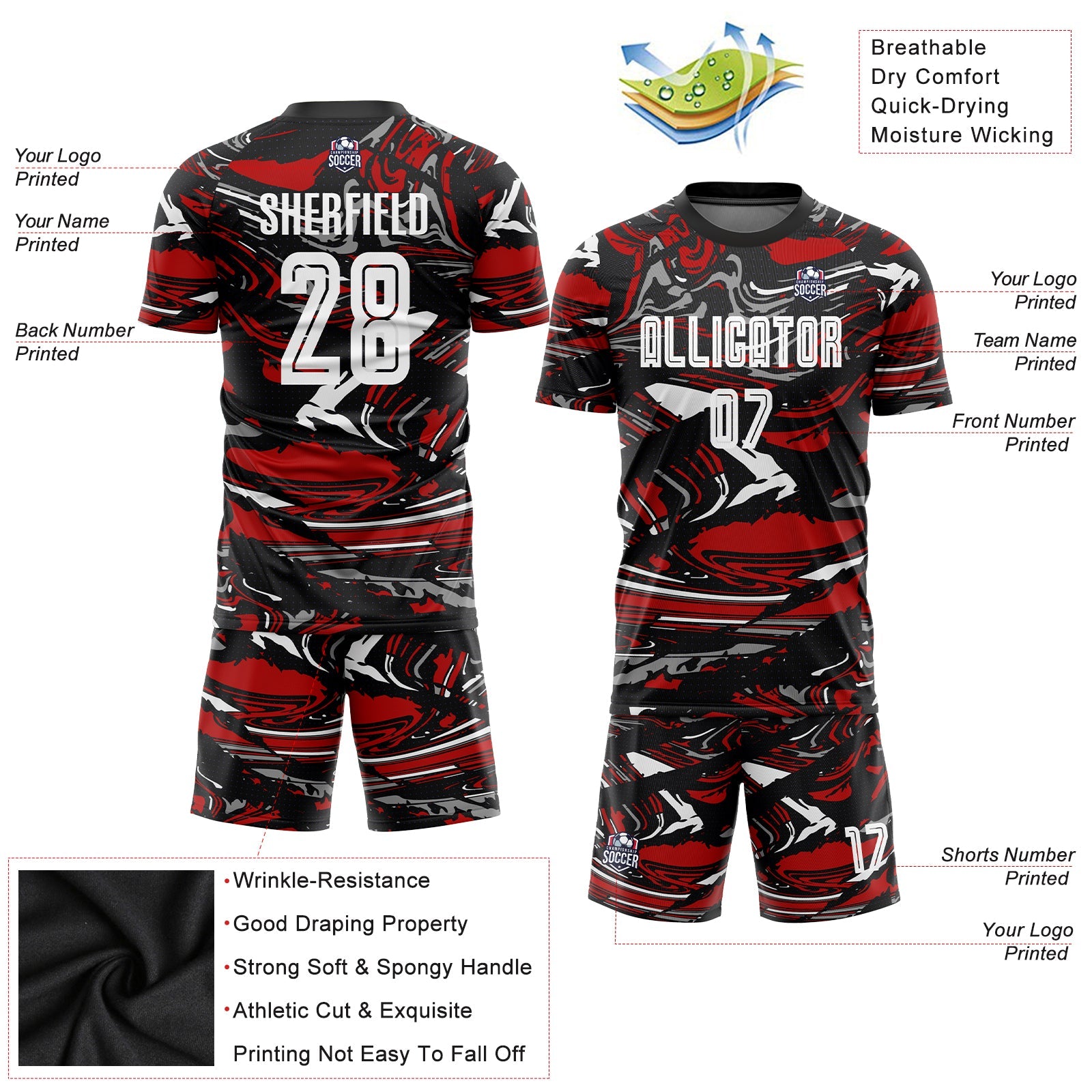 Custom Figure White-Red Sublimation Soccer Uniform Jersey view 3