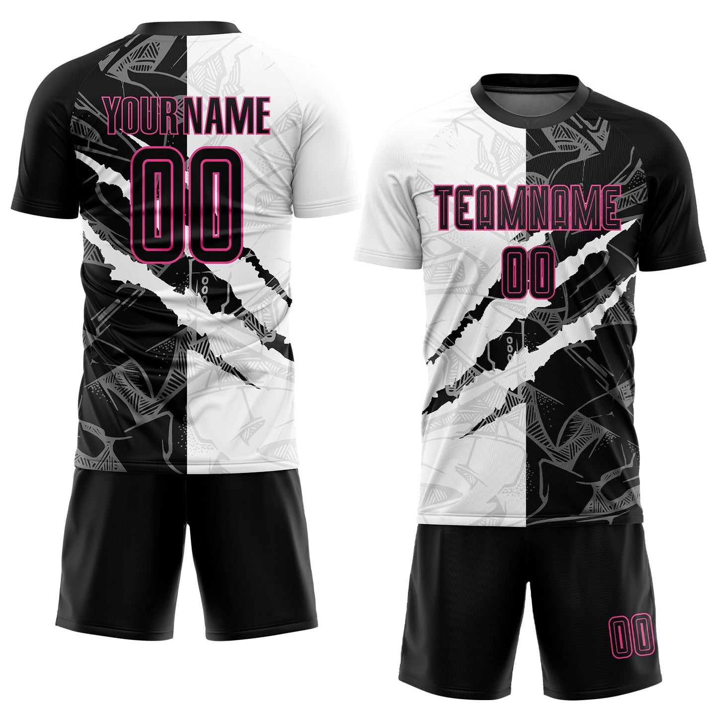 Custom Graffiti Pattern Black-Pink Scratch Sublimation Soccer Uniform Jersey view 2