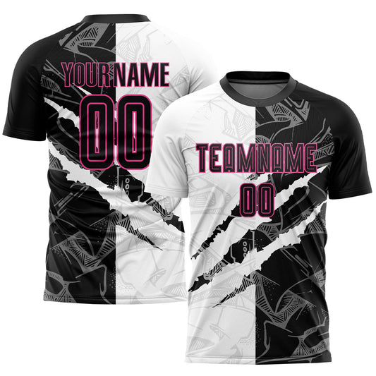 Custom Graffiti Pattern Black-Pink Scratch Sublimation Soccer Uniform Jersey - Main View