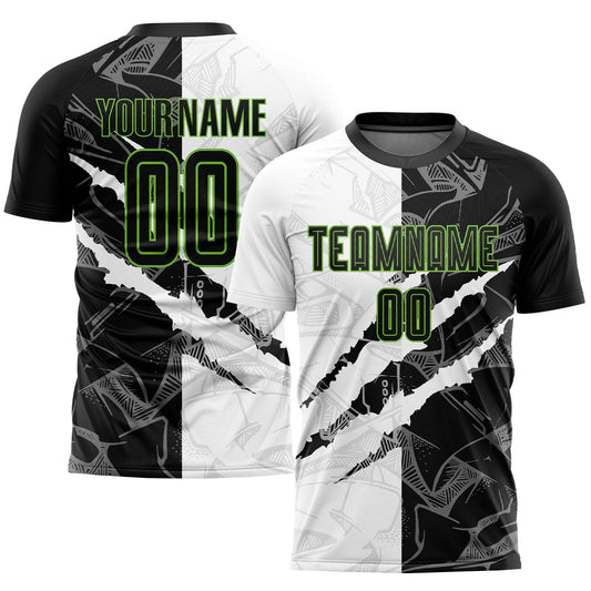 Custom Graffiti Pattern Black-Neon Green Scratch Sublimation Soccer Uniform Jersey - Main View