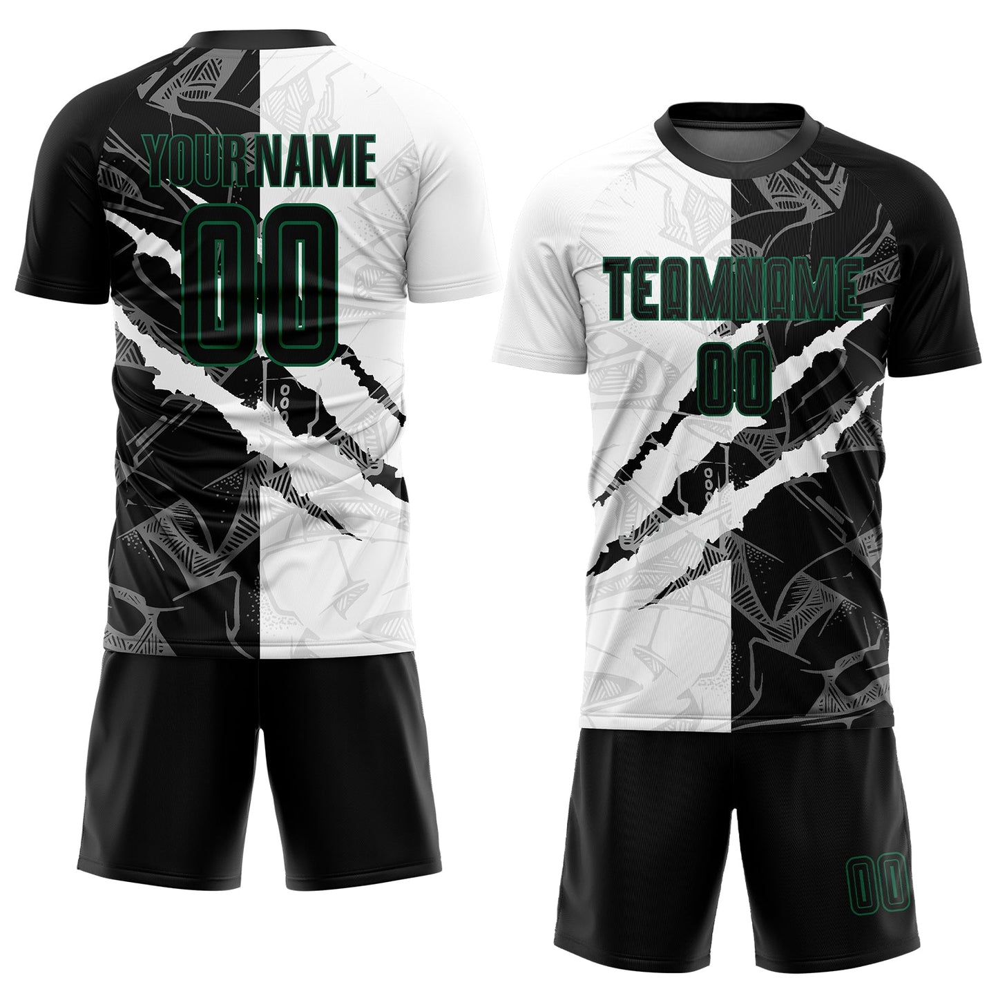 Custom Graffiti Pattern Black-Kelly Green Scratch Sublimation Soccer Uniform Jersey view 2