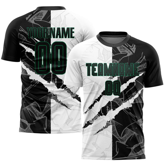 Custom Graffiti Pattern Black-Kelly Green Scratch Sublimation Soccer Uniform Jersey - Main View