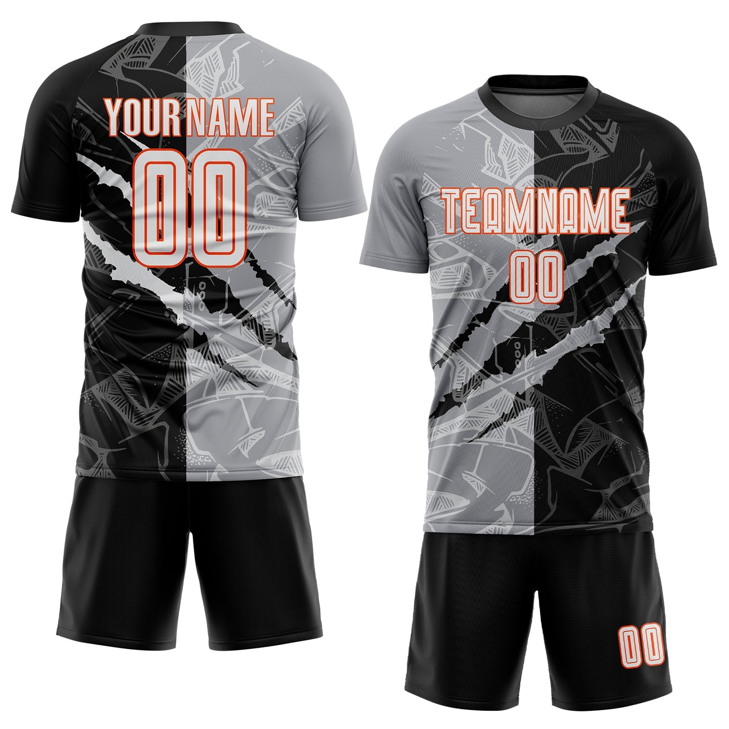 Custom Graffiti Pattern White Black Gray-Orange Scratch Sublimation Soccer Uniform Jersey view 2