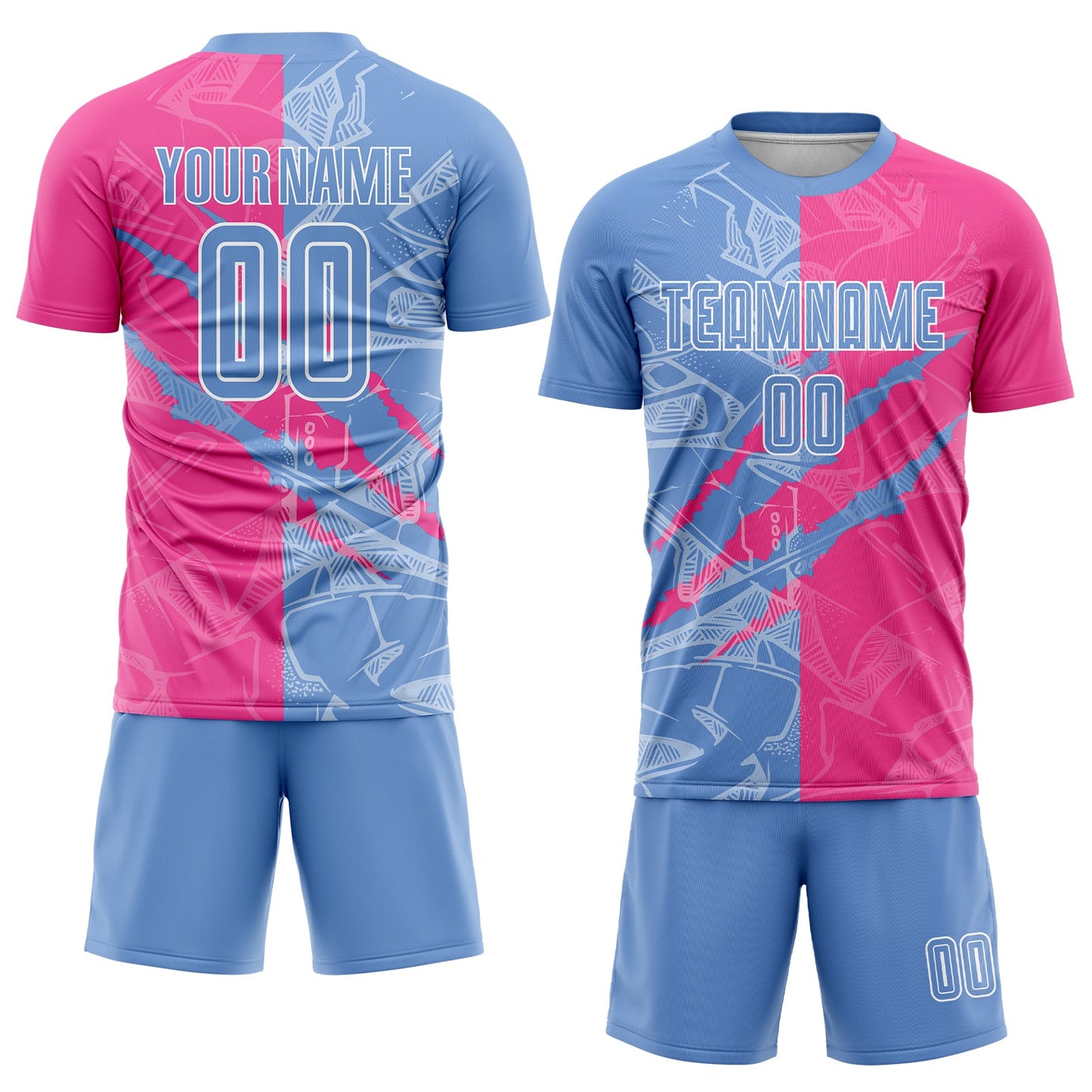 Custom Graffiti Pattern Light Blue-Pink Scratch Sublimation Soccer Uniform Jersey view 2