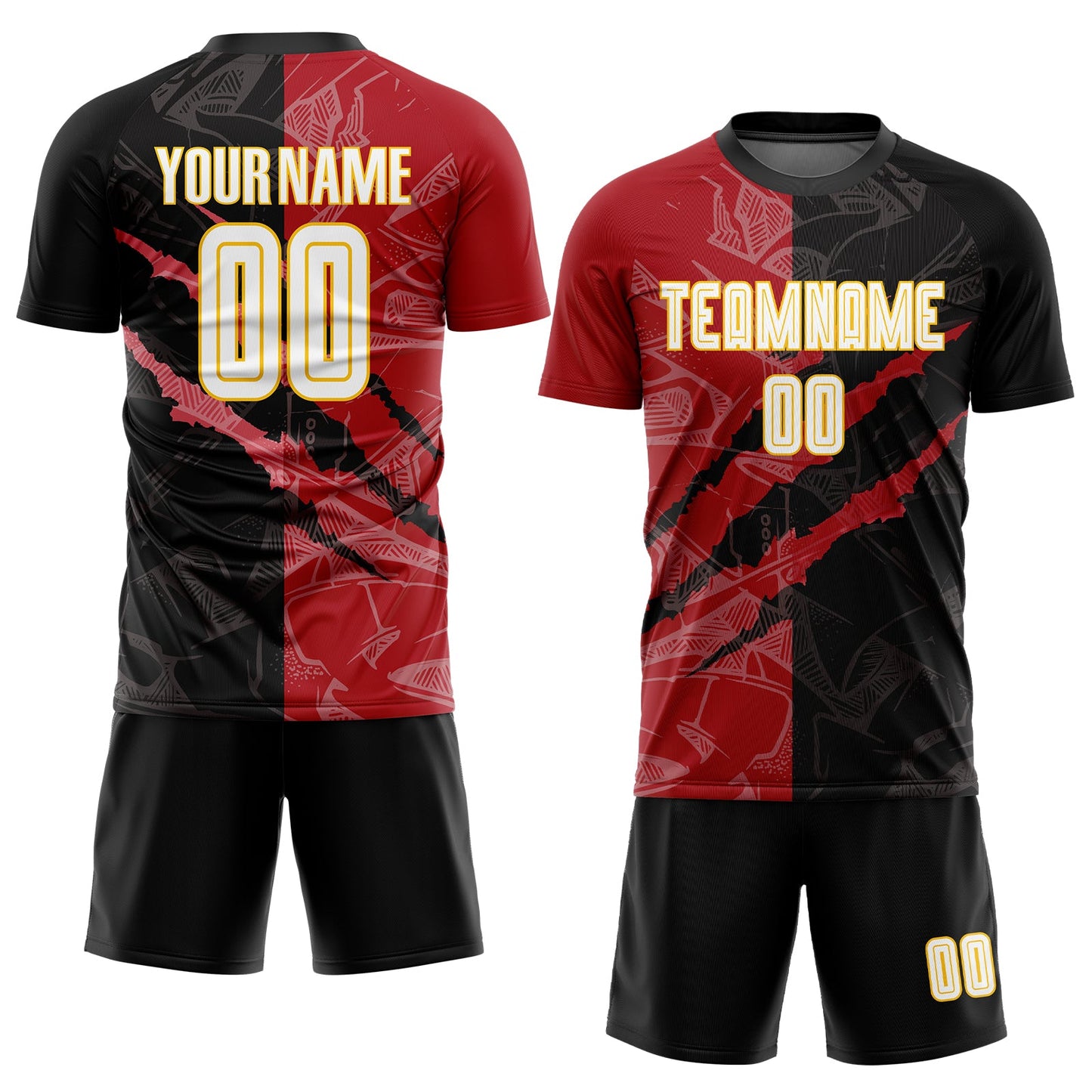 Custom Graffiti Pattern White Black Red-Yellow Scratch Sublimation Soccer Uniform Jersey view 2