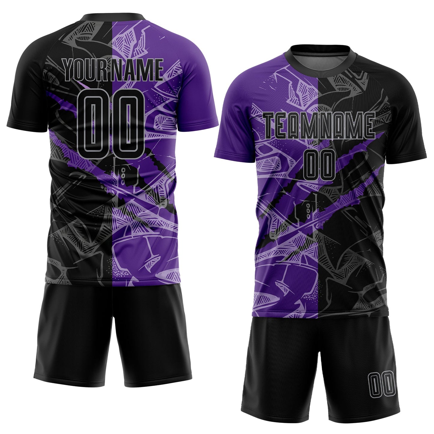 Custom Graffiti Pattern Black Purple-Gray Scratch Sublimation Soccer Uniform Jersey view 2