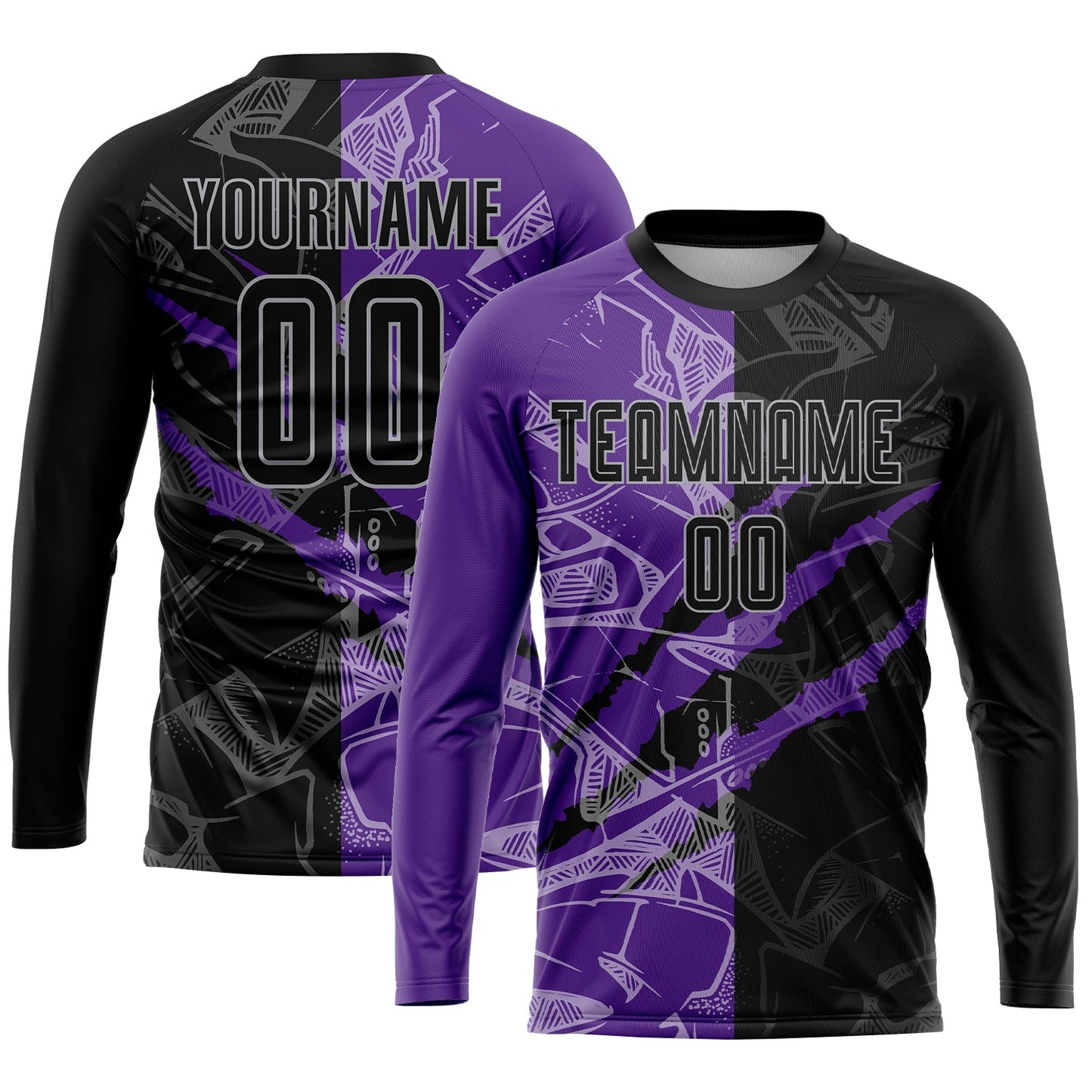 Custom Graffiti Pattern Black Purple-Gray Scratch Sublimation Soccer Uniform Jersey view 3