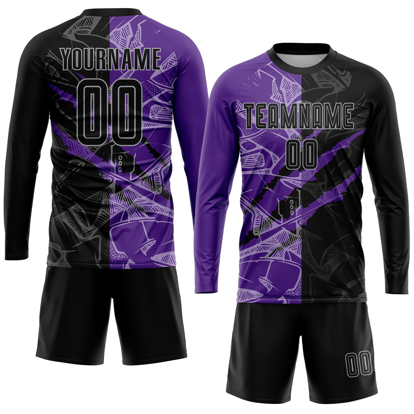 Custom Graffiti Pattern Black Purple-Gray Scratch Sublimation Soccer Uniform Jersey view 4