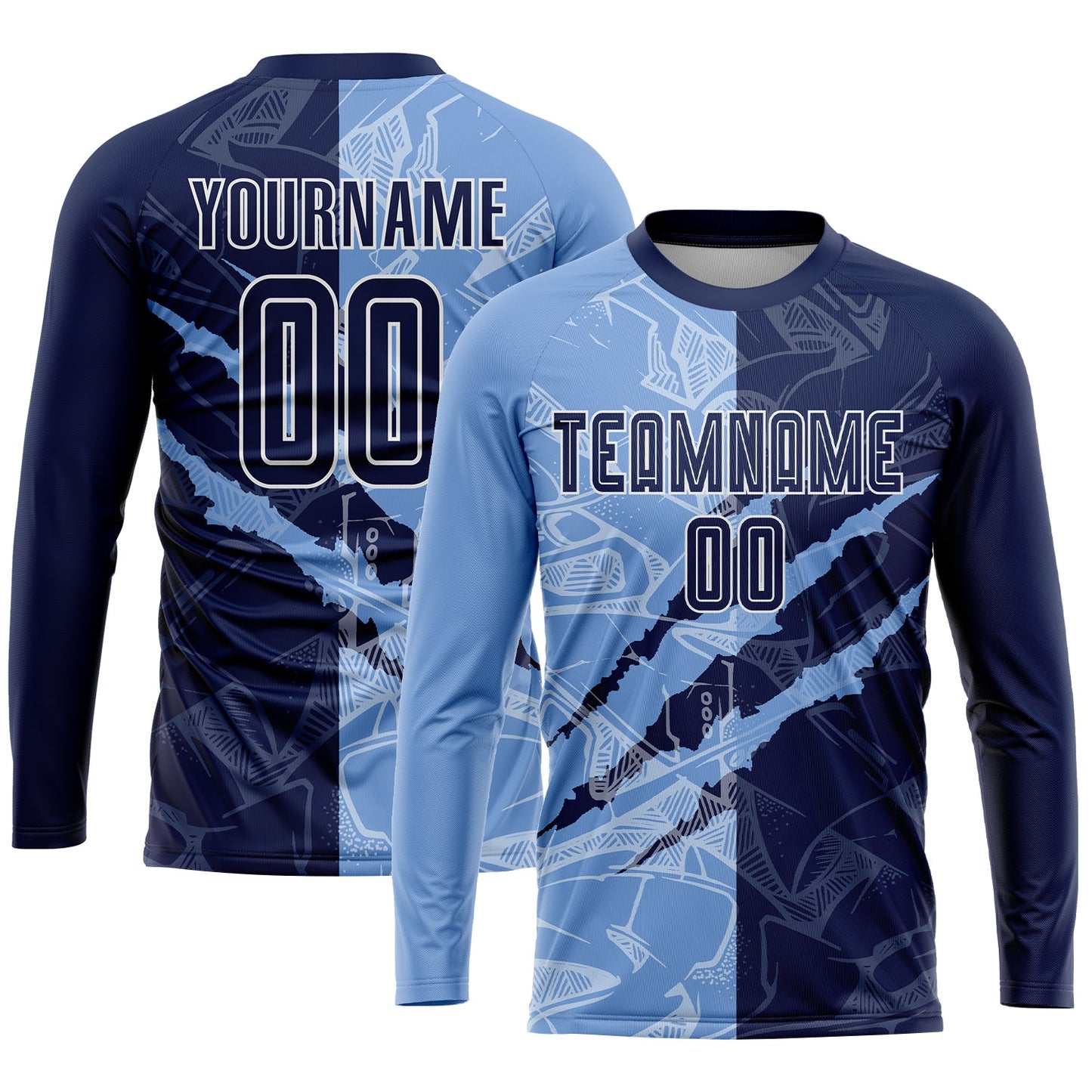 Custom Graffiti Pattern Navy-Light Blue Scratch Sublimation Soccer Uniform Jersey view 3