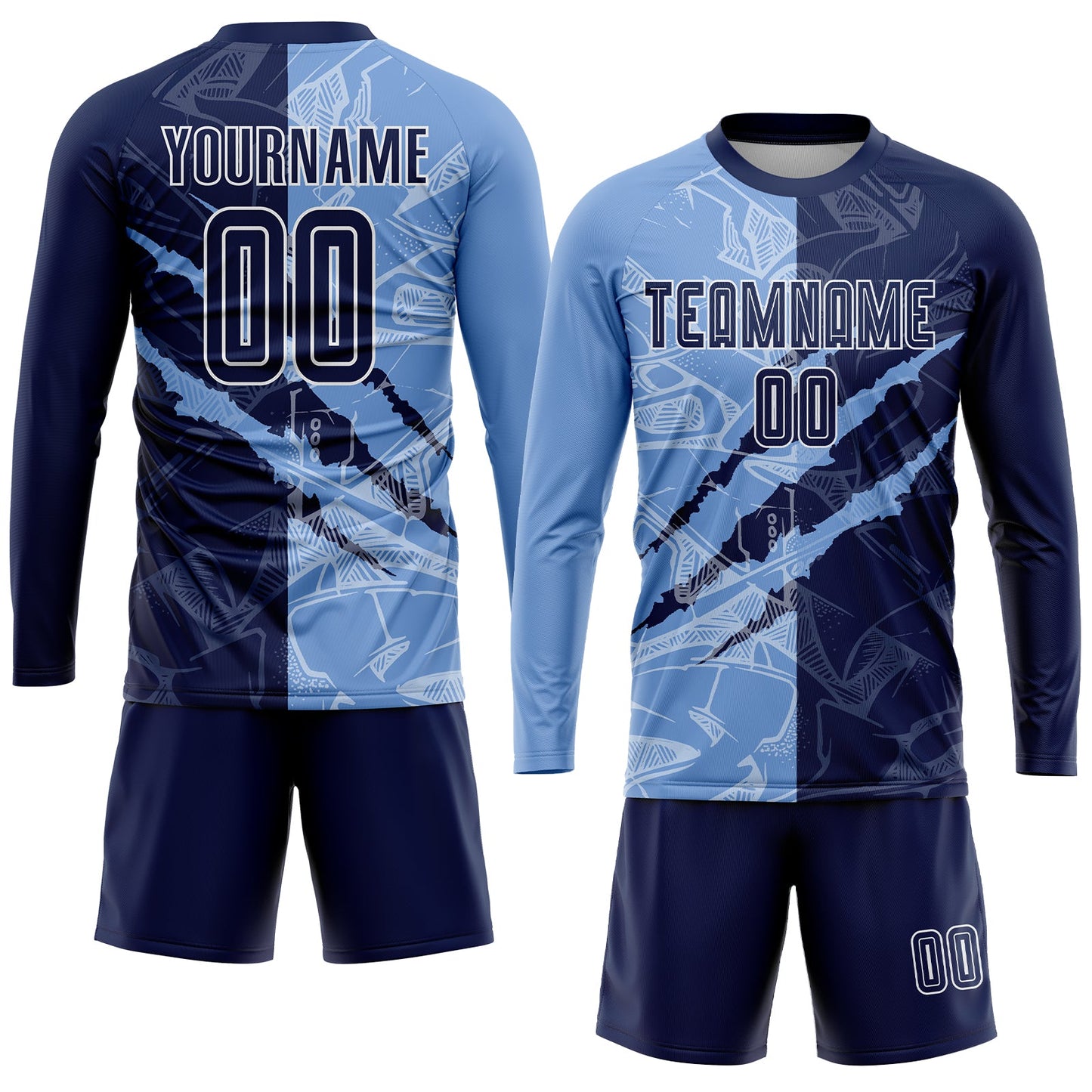 Custom Graffiti Pattern Navy-Light Blue Scratch Sublimation Soccer Uniform Jersey view 4