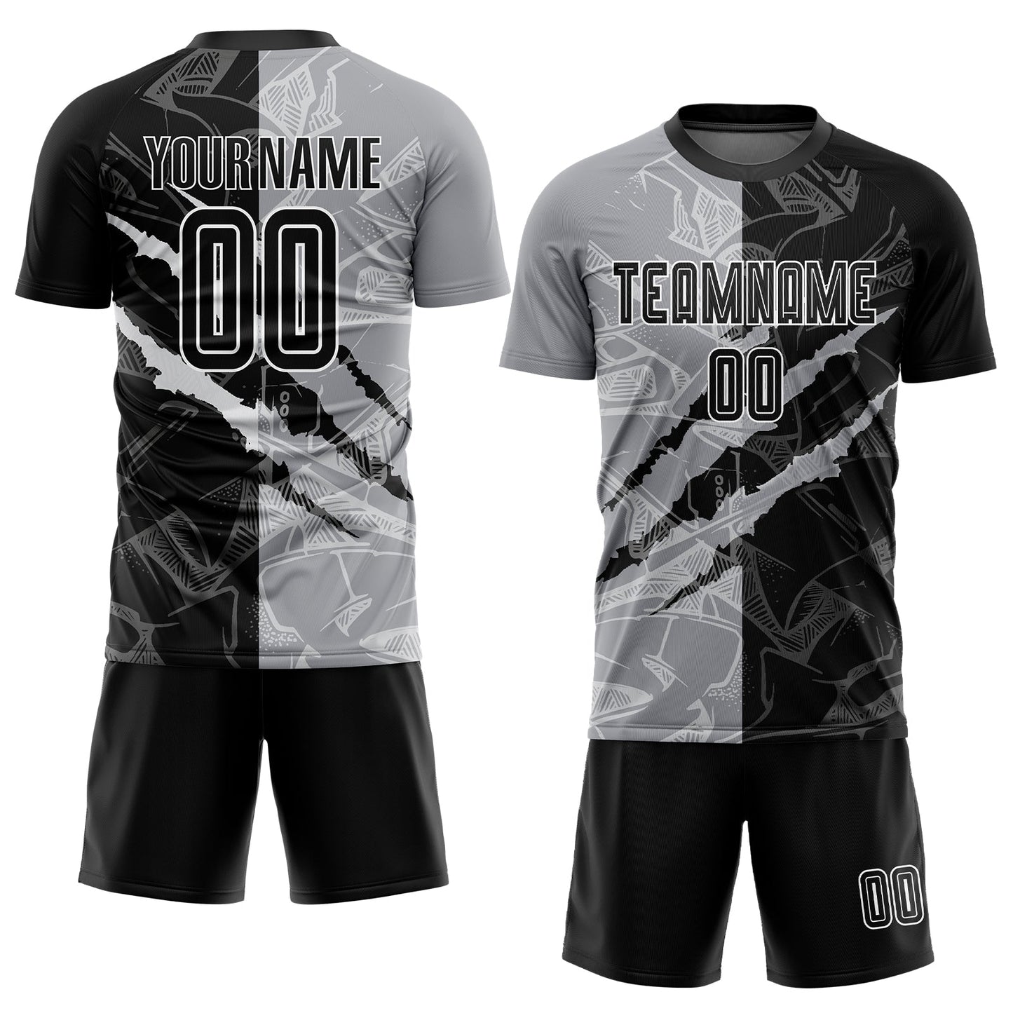 Custom Graffiti Pattern Black-Gray Scratch Sublimation Soccer Uniform Jersey view 2