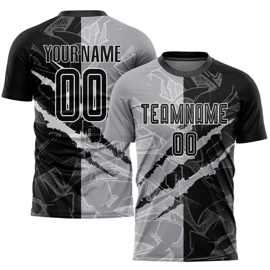 Custom Graffiti Pattern Black-Gray Scratch Sublimation Soccer Uniform Jersey - Main View