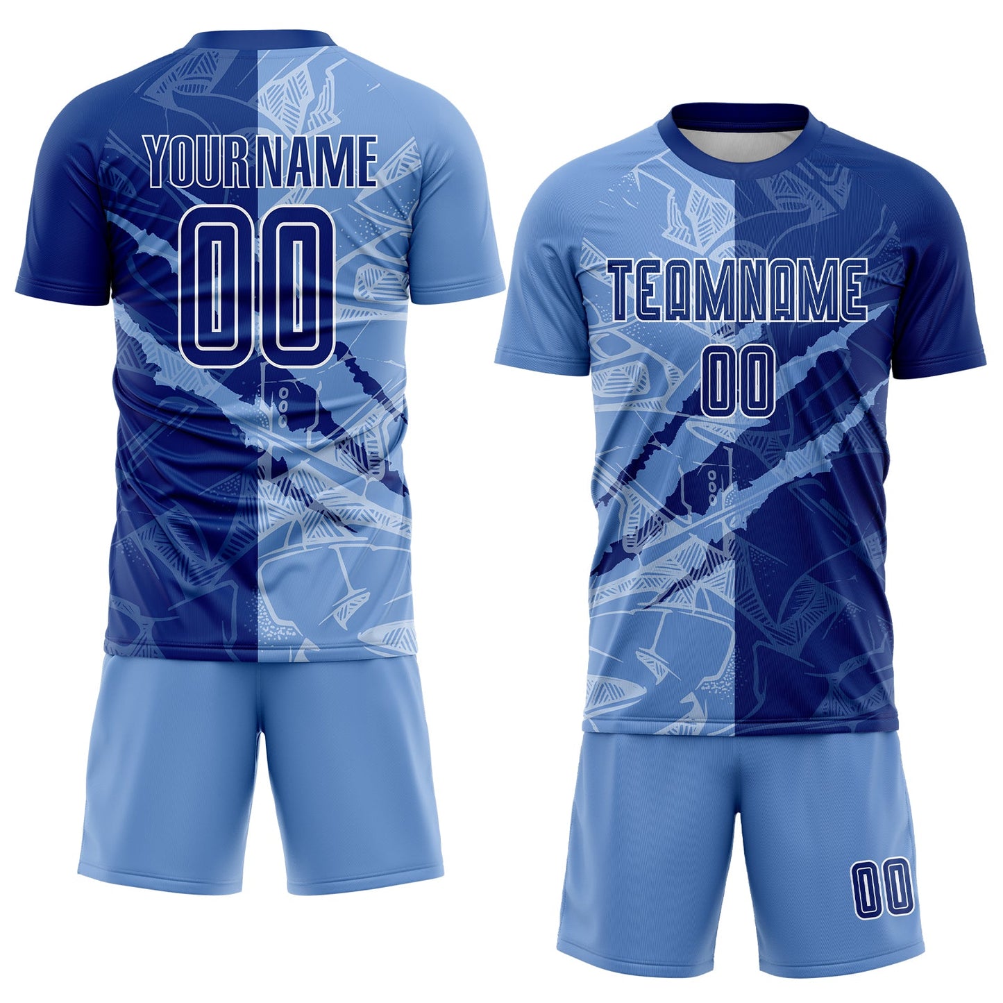 Custom Graffiti Pattern Royal-Light Blue Scratch Sublimation Soccer Uniform Jersey view 2